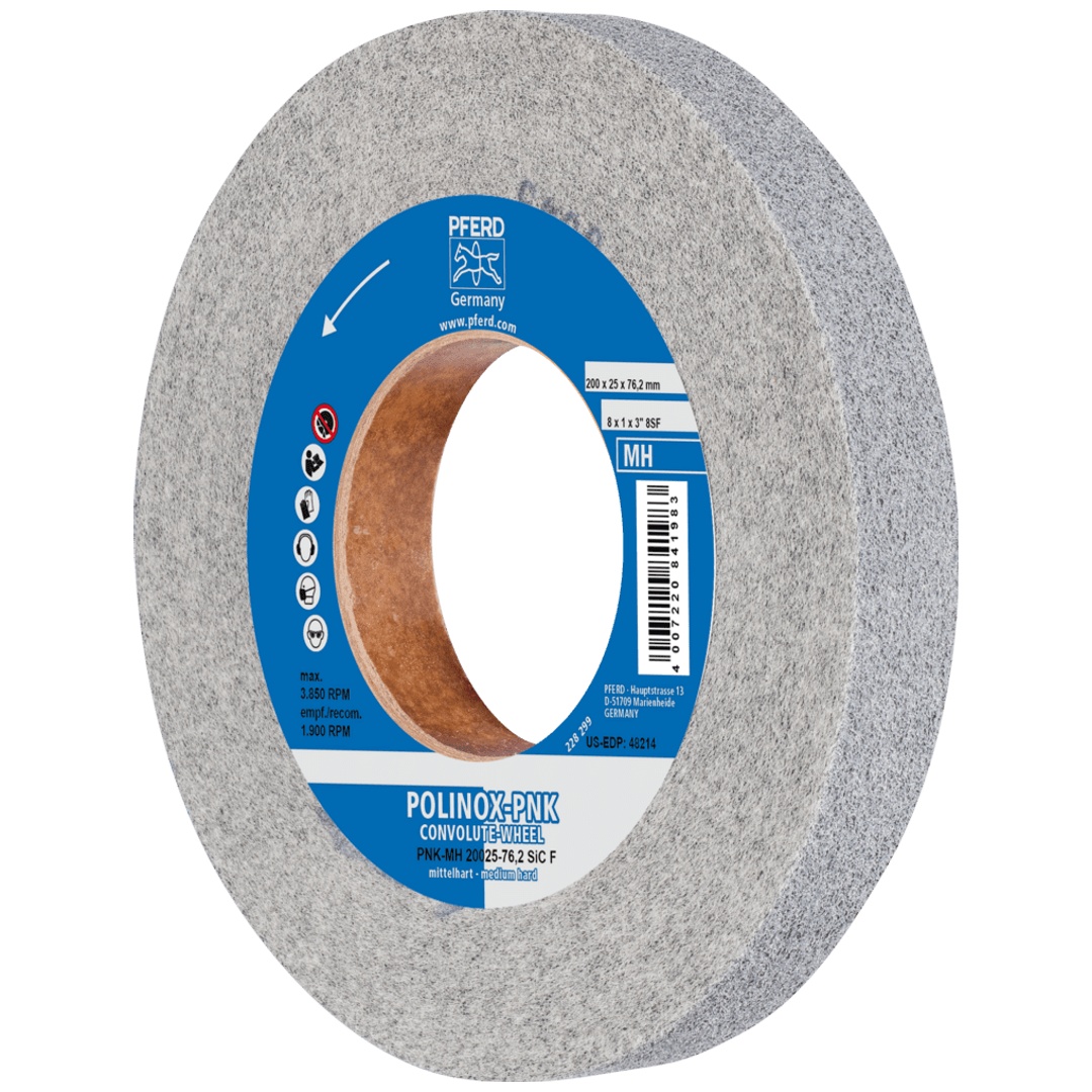 PFERD TOOLS POLINOX Gewickeltes Vlies-Rad PNK Ø 200x25 mm Bohrung-Ø 76,2 mm Mittehart SIC Fein für Finish