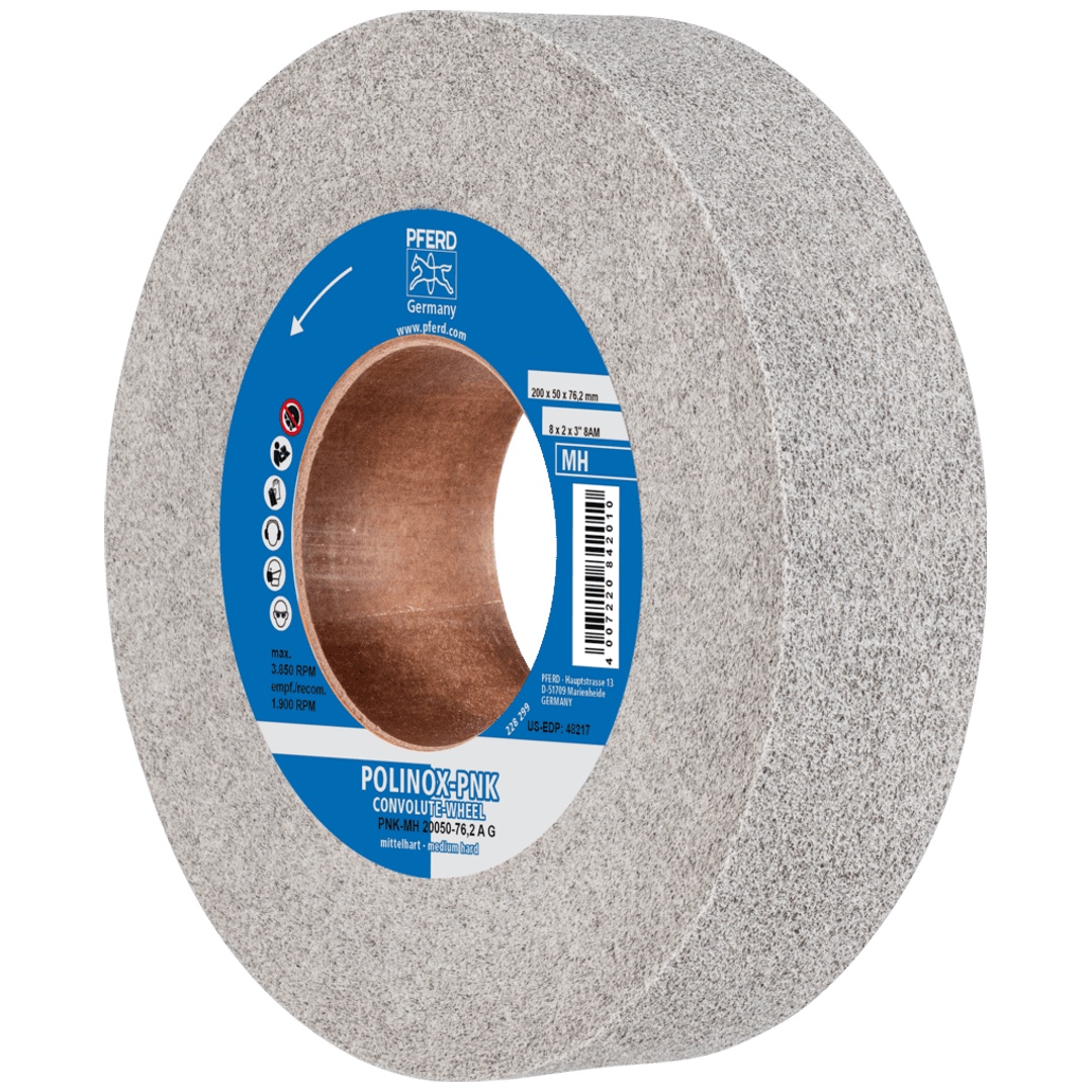 PFERD TOOLS POLINOX Gewickeltes Vlies-Rad PNK Ø 200x50mm Bohrung-Ø 76,2 mm Mittelhart A Grob für Finish