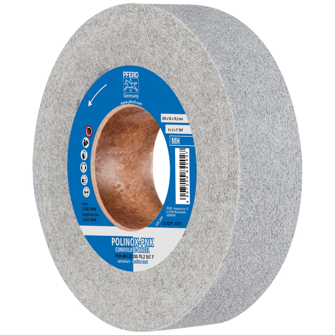 PFERD TOOLS POLINOX Gewickeltes Vlies-Rad PNK Ø 200x50mm Bohrung-Ø 76,2 mm Mittehart SIC Fein für Finish