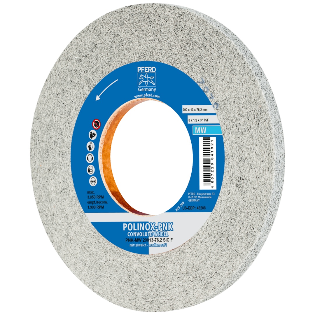 PFERD TOOLS POLINOX Gewickeltes Vlies-Rad PNK Ø 200x13 mm Bohrung-Ø 76,2 mm Mittelweich SIC Fein für Finish