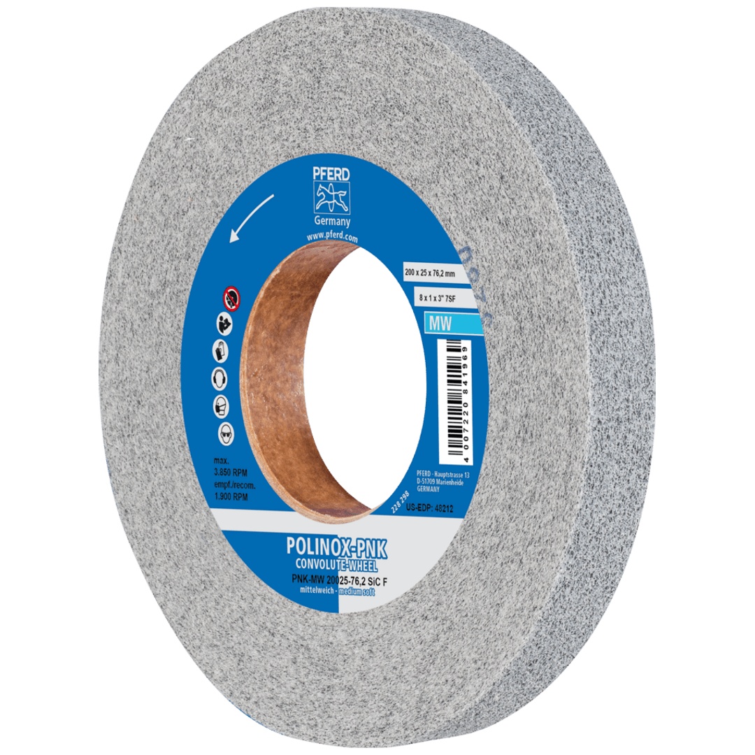 PFERD TOOLS POLINOX Gewickeltes Vlies-Rad PNK Ø 200x25 mm Bohrung-Ø 76,2 mm Mittelweich SIC Fein für Finish