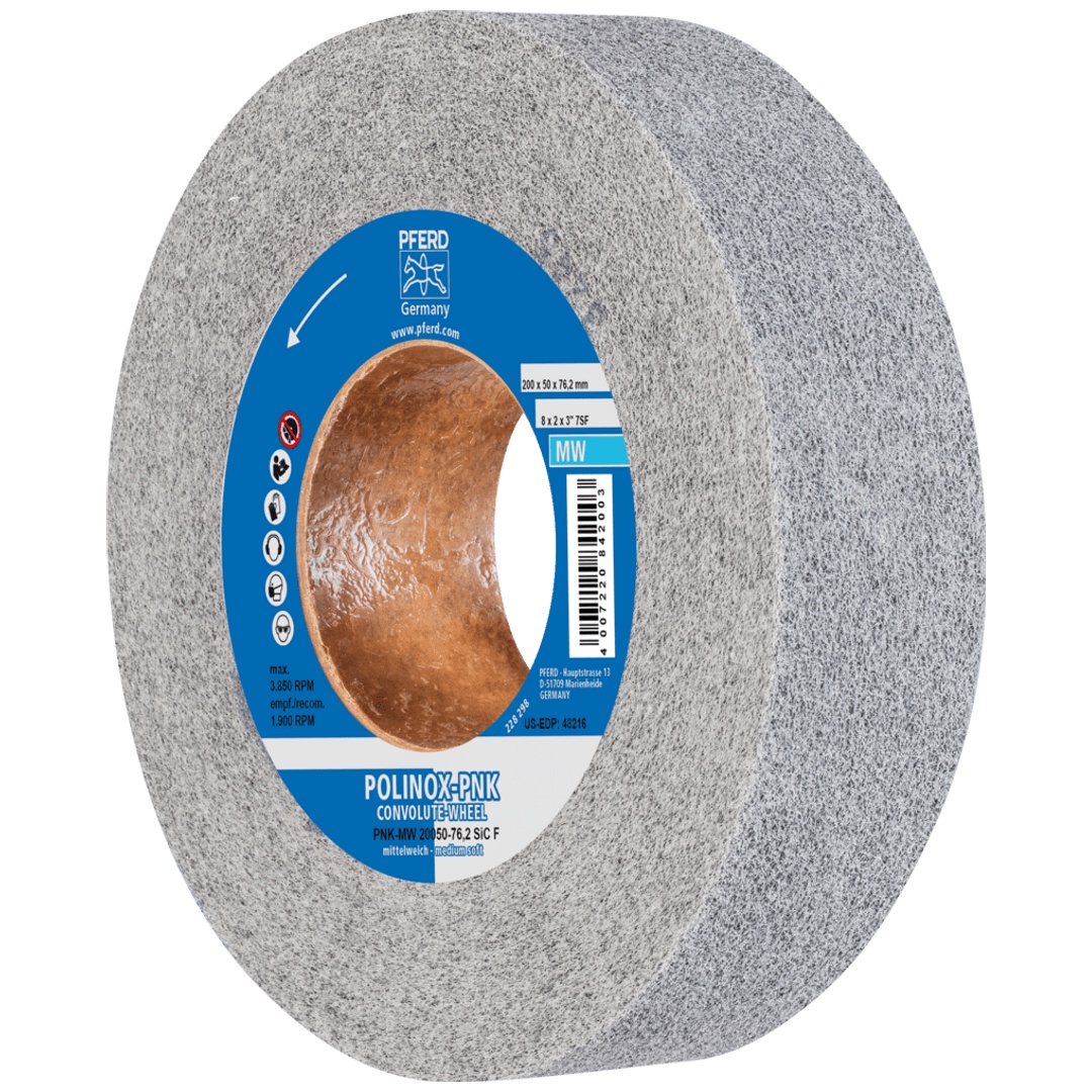 PFERD TOOLS POLINOX Gewickeltes Vlies-Rad PNK Ø 200x50mm Bohrung-Ø 76,2 mm Mittelweich SIC Fein für Finish