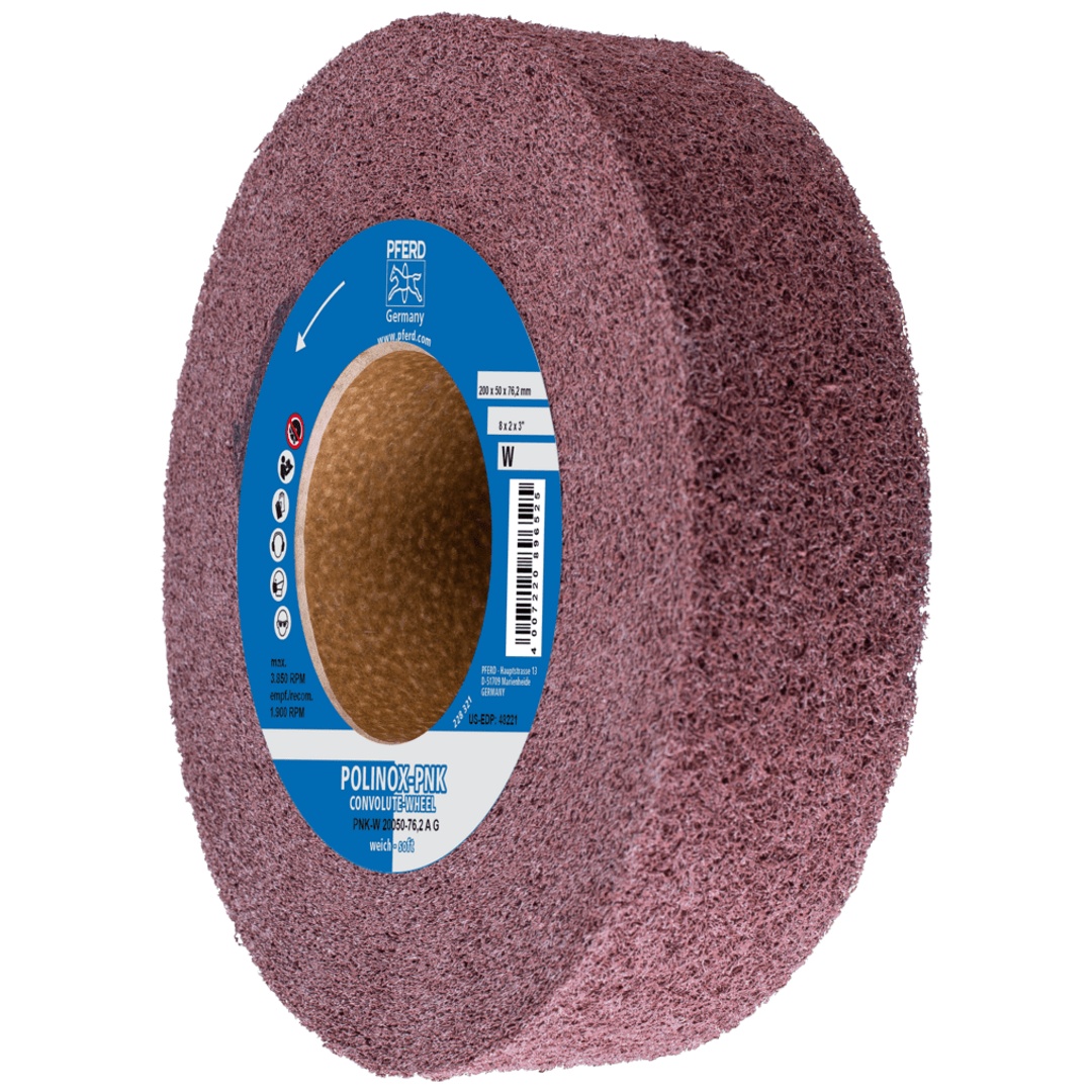 PFERD TOOLS POLINOX Gewickeltes Vlies-Rad PNK Ø 200x50mm Bohrung-Ø 76,2 mm Weich A Grob für Finish