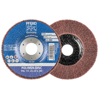 PFERD POLINOX Vlies-Schleifdisc PNL Ø 115 mm Bohrung-Ø 22,23 mm A280 für Feinschliff und Finish