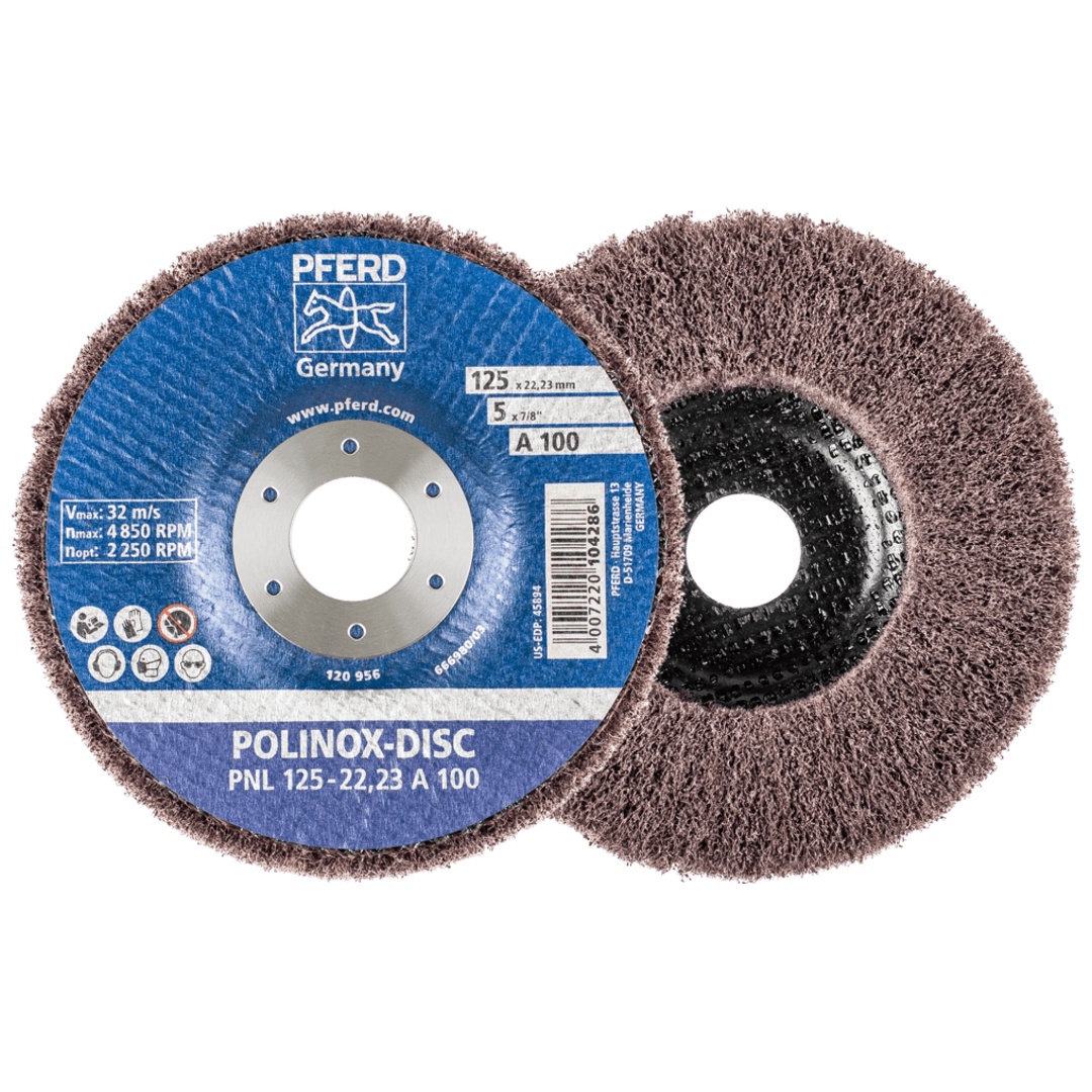 PFERD TOOLS POLINOX Vlies-Schleifdisc PNL Ø 125 mm Bohrung-Ø 22,23 mm A100 für Feinschliff und Finish