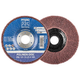 PFERD POLINOX Vlies-Schleifdisc PNL Ø 125 mm Bohrung-Ø 22,23 mm A180 für Feinschliff und Finish