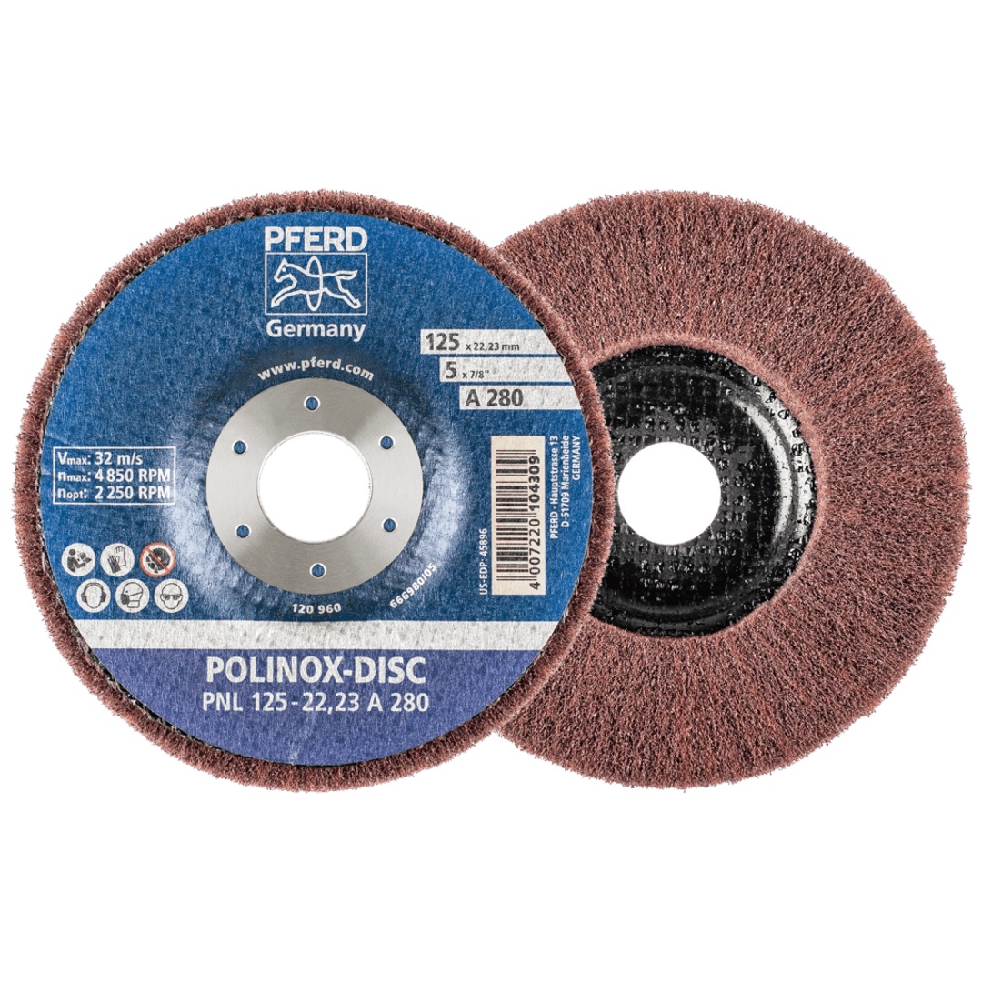 PFERD TOOLS POLINOX Vlies-Schleifdisc PNL Ø 125 mm Bohrung-Ø 22,23 mm A280 für Feinschliff und Finish