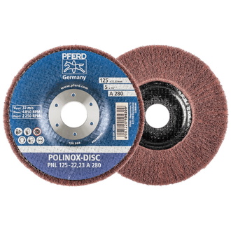 PFERD POLINOX Vlies-Schleifdisc PNL Ø 125 mm Bohrung-Ø 22,23 mm A280 für Feinschliff und Finish