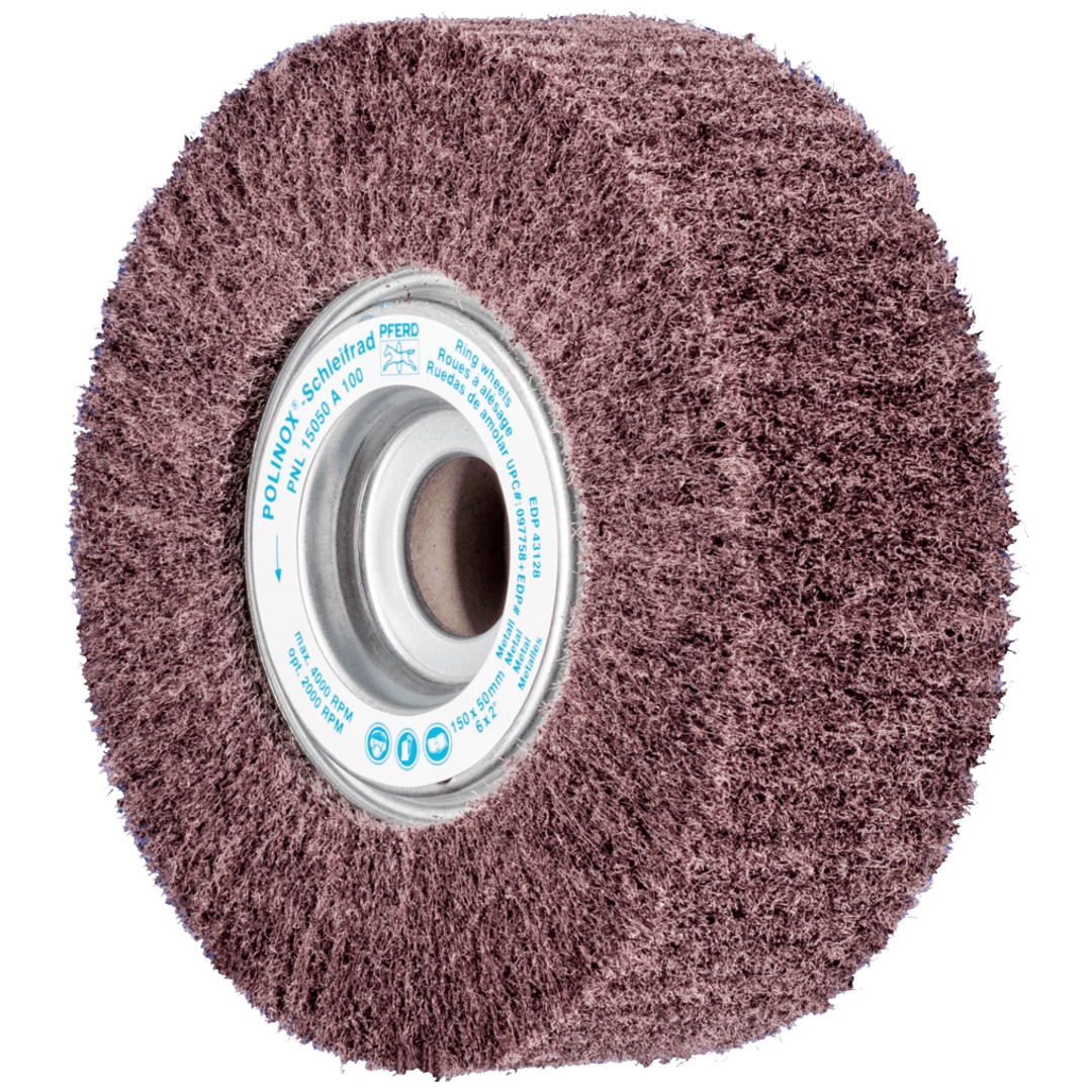 PFERD TOOLS POLINOX Vlies-Schleifrad PNL Ø 150x50mm Bohrung-Ø 25,4 mm A100 für Feinschliff und Finish