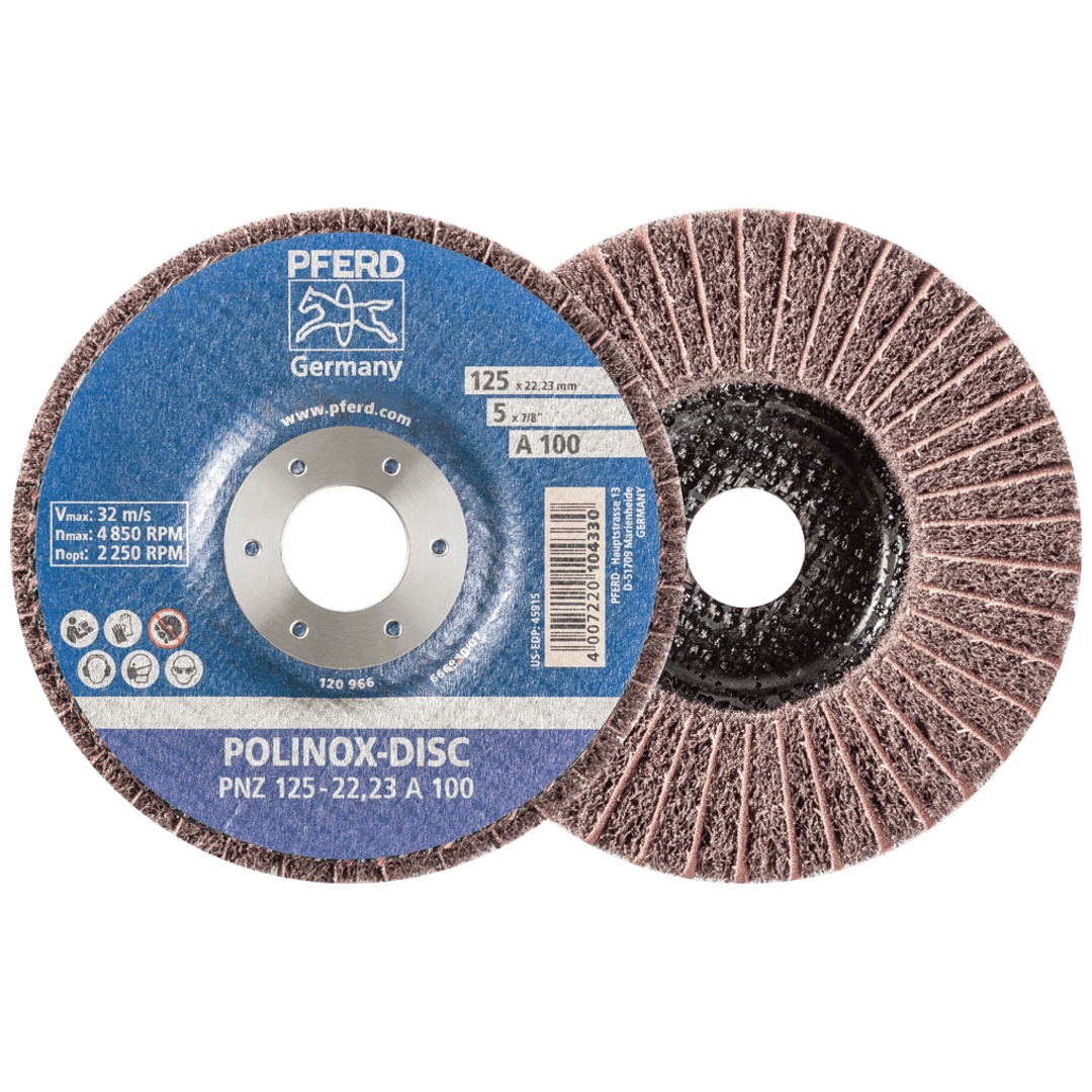 PFERD TOOLS POLINOX Vlies-Schleifdisc PNZ Ø 125 mm Bohrung-Ø 22,23 mm A100 für Feinschliff und Finish