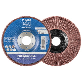 PFERD POLINOX Vlies-Schleifdisc PNZ Ø 125 mm Bohrung-Ø 22,23 mm A180 für Feinschliff und Finish