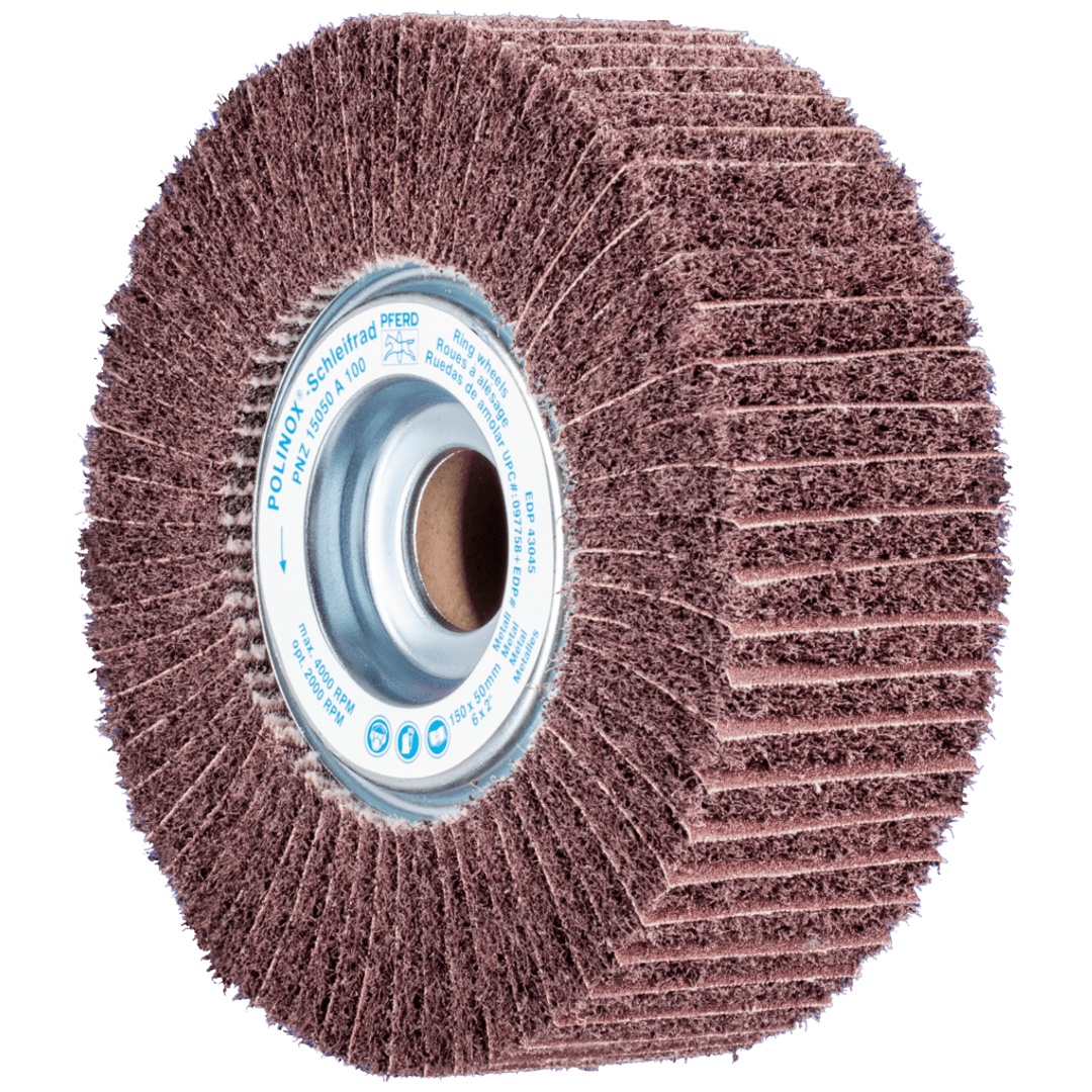 PFERD TOOLS POLINOX Vlies-Schleifrad PNZ Ø 150x50mm Bohrung-Ø 25,4 mm A100 für Feinschliff und Finish
