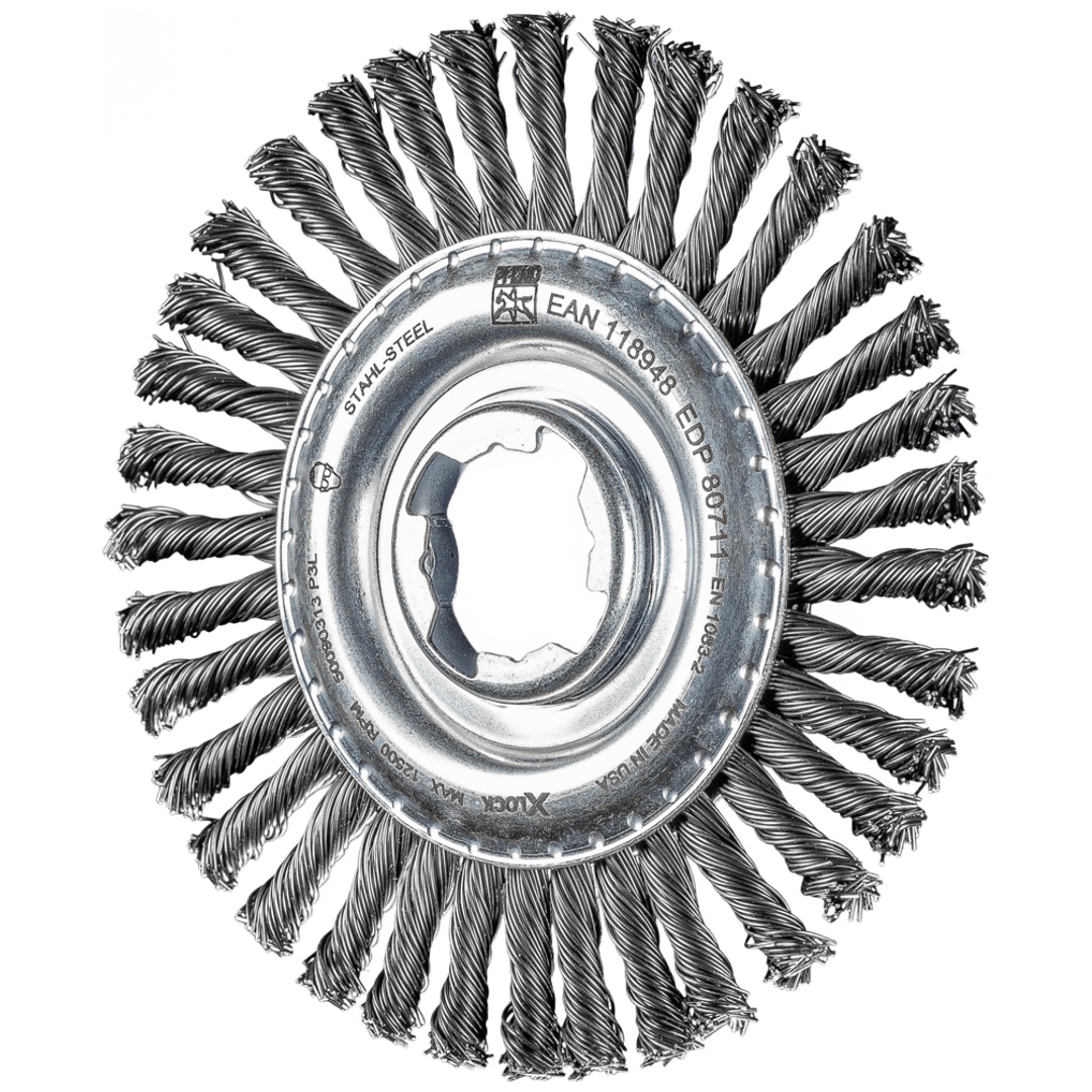 PFERD TOOLS PIPELINE Bürste gezopft RBG Ø 115x6 Bohrung 22,2 mm/X-LOCK Stahl-Draht-Ø 0,50mm Winkelschleifer