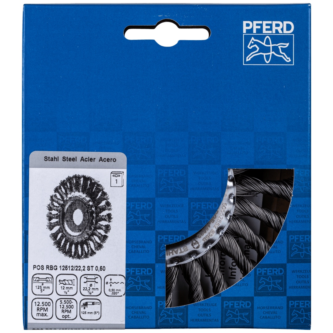 PFERD TOOLS Rundbürste gezopft RBG Ø 125x12x22,2 mm Stahl-Draht-Ø 0,50mm Winkelschleifer