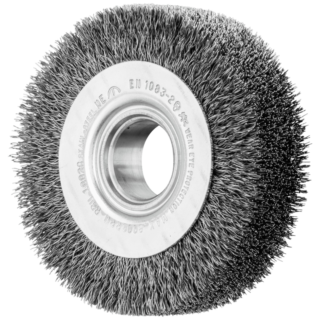 PFERD TOOLS POS Rundbürste breit ungezopft RBU Ø100x28xvariable Bohrung Stahl-Draht-Ø0,30 Schleifbock