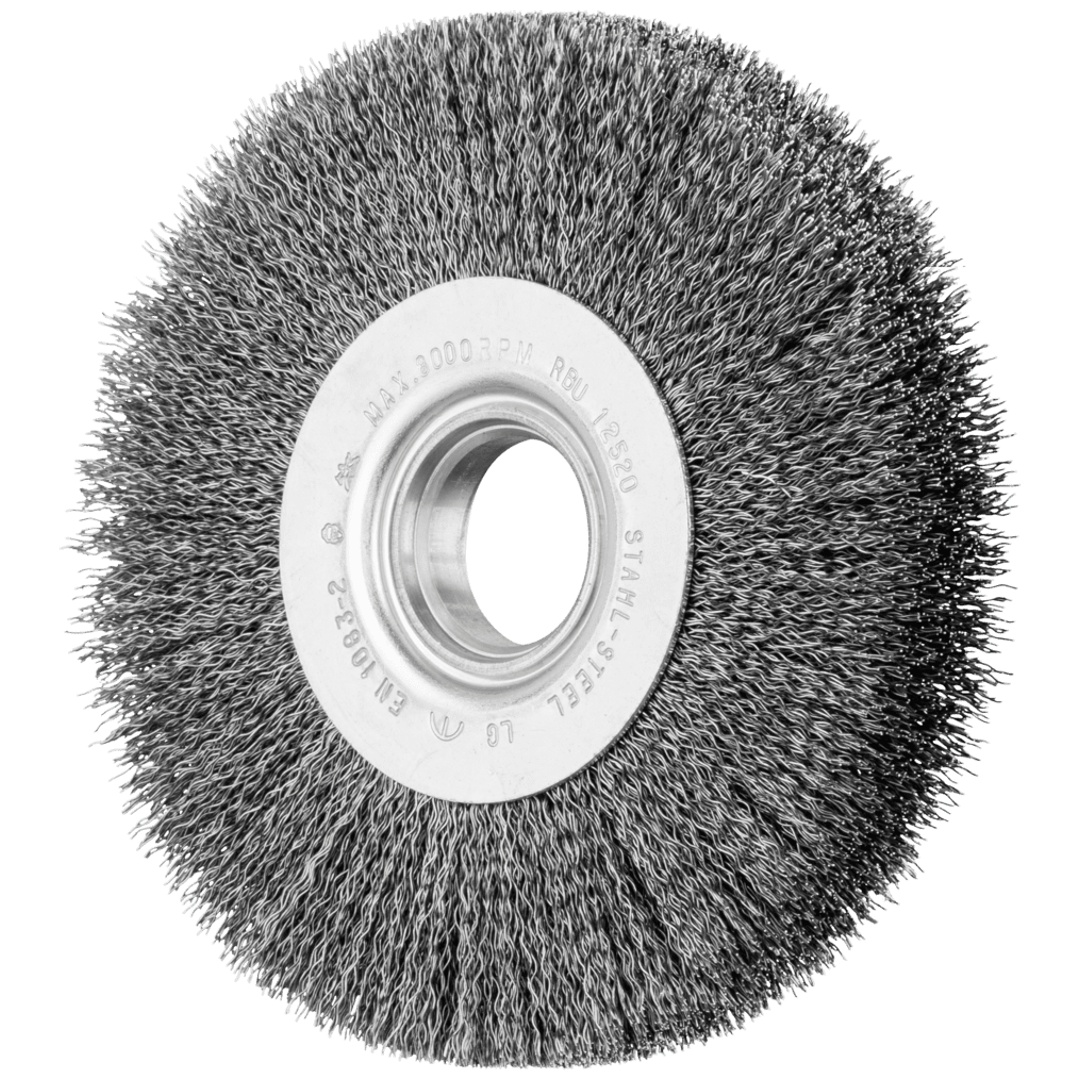 PFERD TOOLS Rundbürste breit ungezopft RBU Ø125x20xvariable Bohrung Stahl-Draht-Ø0,30 Schleifbock