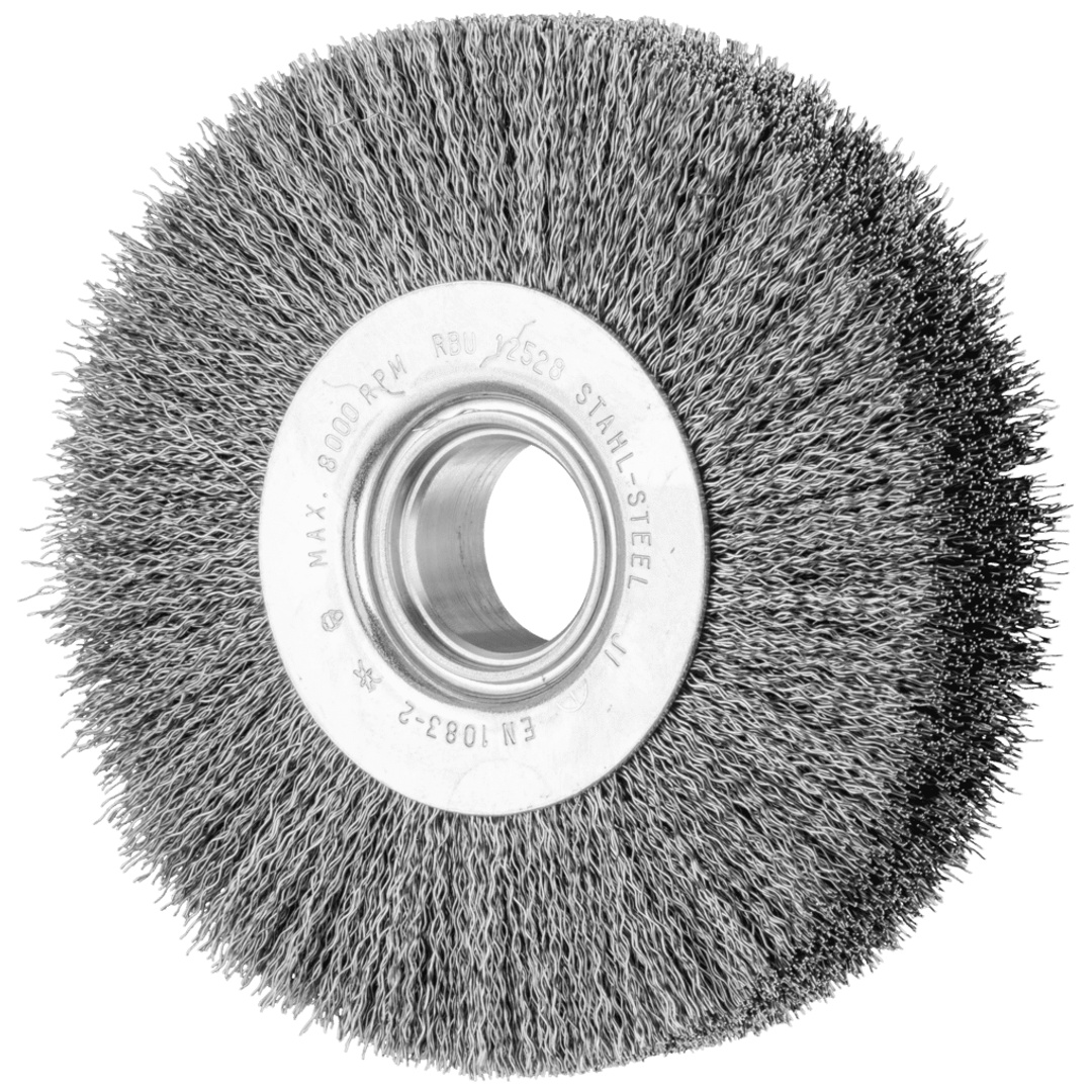 PFERD TOOLS Rundbürste breit ungezopft RBU Ø125x28xvariable Bohrung Stahl-Draht-Ø0,30 Schleifbock