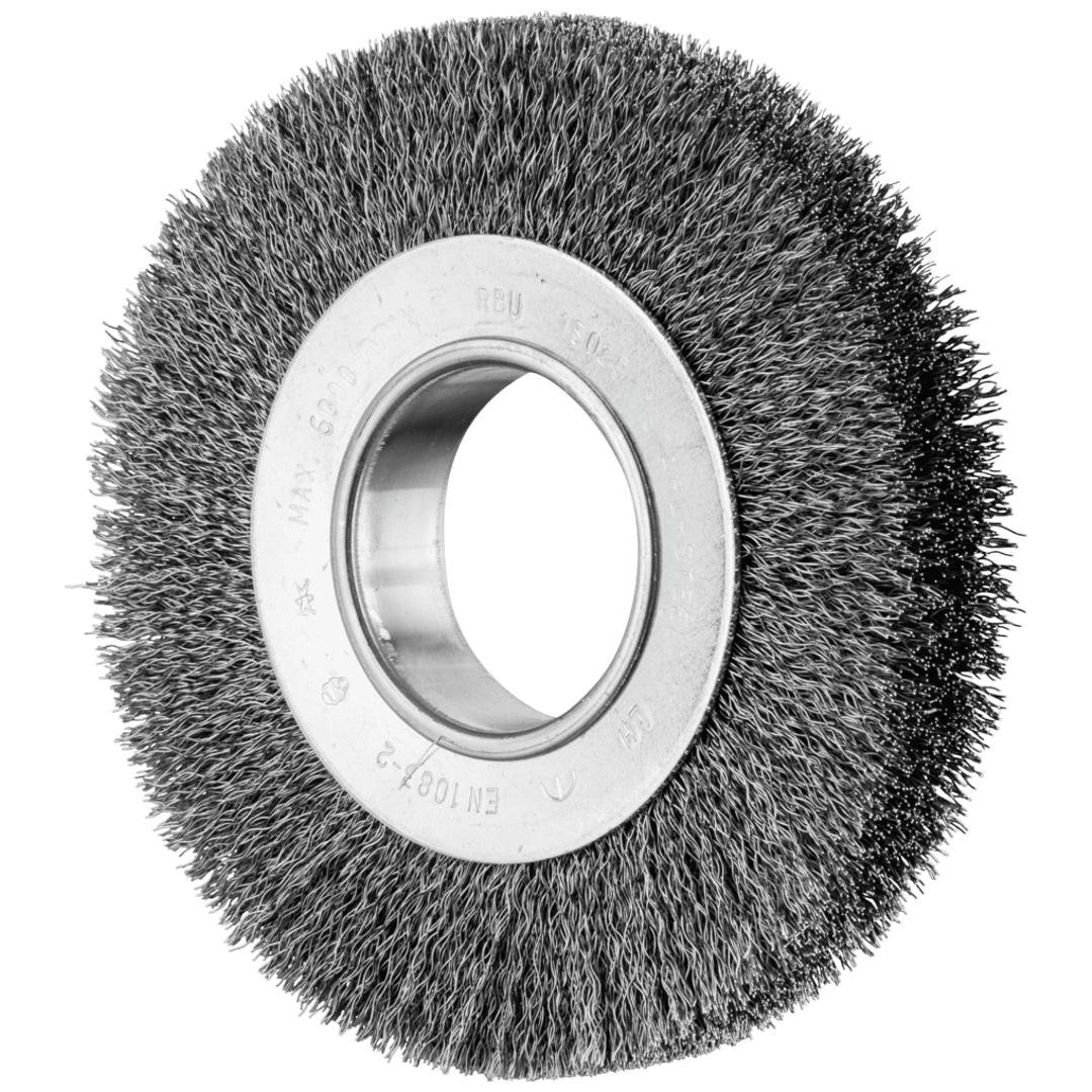 PFERD TOOLS POS Rundbürste breit ungezopft RBU Ø150x25xvariable Bohrung Stahl-Draht-Ø0,30 Schleifbock