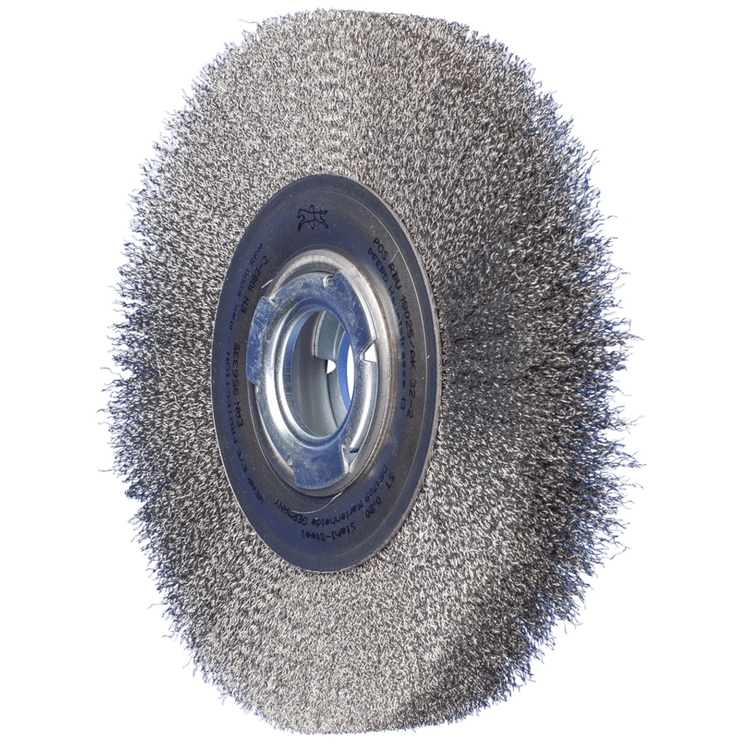 PFERD TOOLS Rundbürste breit ungezopft RBU Ø180x25xvariable Bohrung Stahl-Draht-Ø0,20 Schleifbock