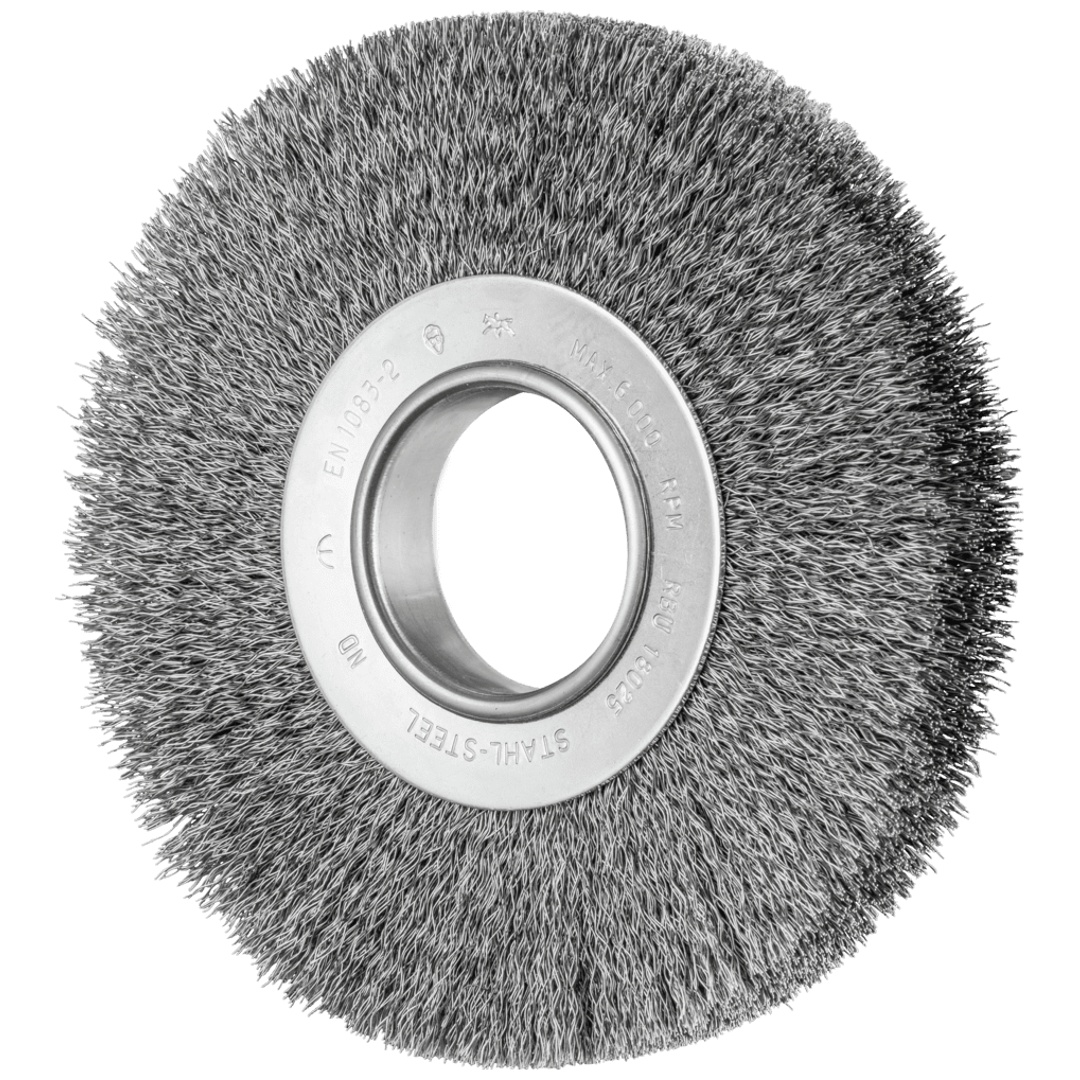 PFERD TOOLS POS Rundbürste breit ungezopft RBU Ø180x25xvariable Bohrung Stahl-Draht-Ø0,30 Schleifbock