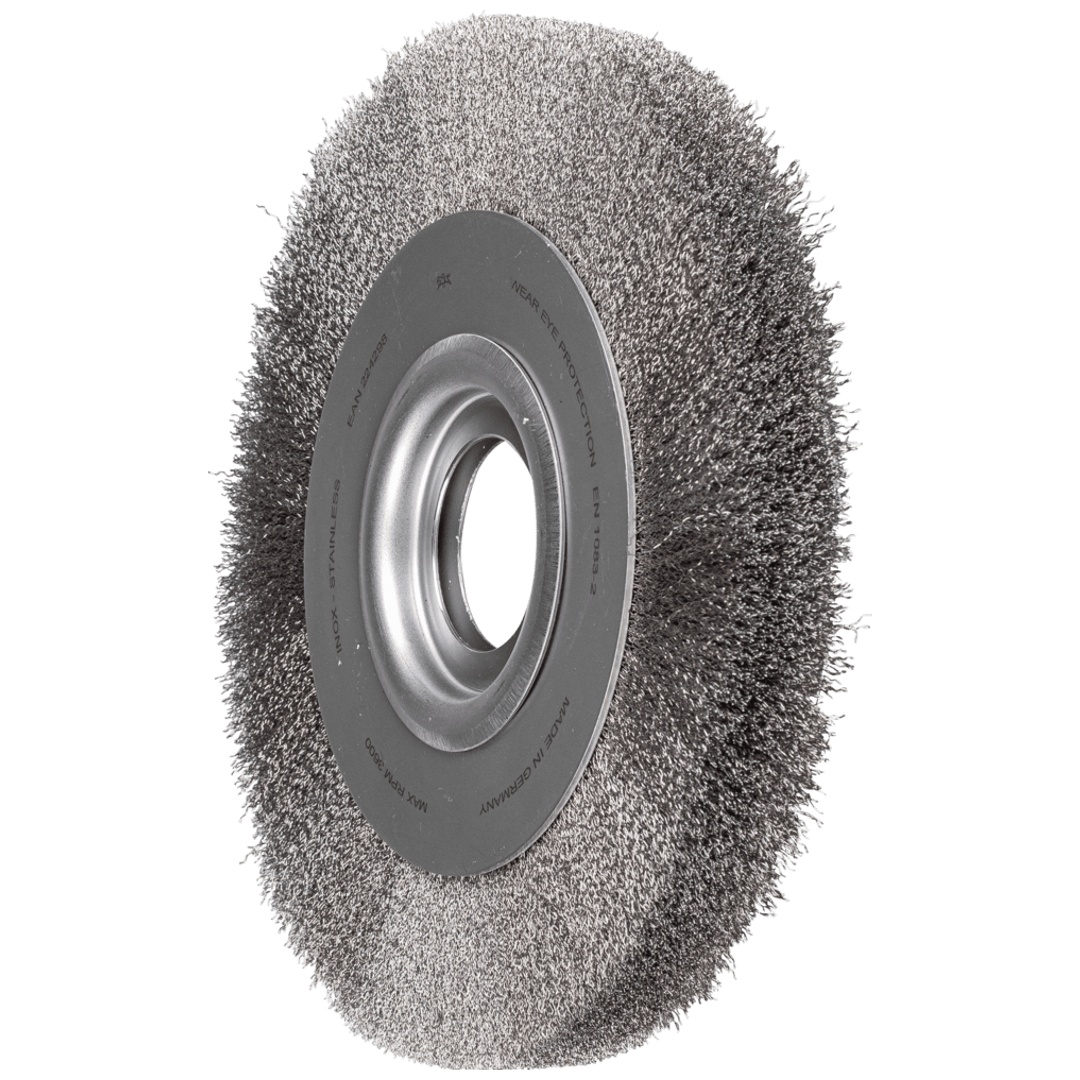 PFERD TOOLS Rundbürste breit ungezopft RBU Ø250x30xvariable Bohrung Edelstahl-Draht-Ø0,20 Schleifbock