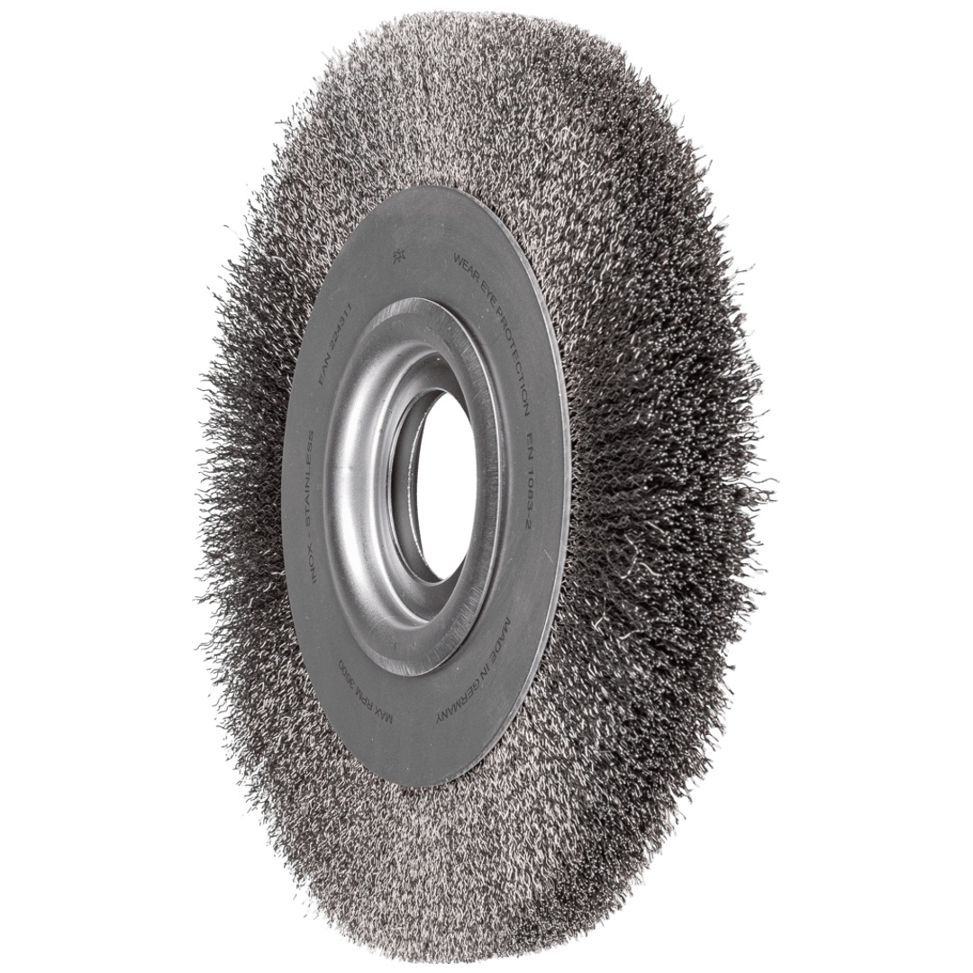 PFERD TOOLS POS Rundbürste breit ungezopft RBU Ø250x30xvariable Bohrung Edelstahl-Draht-Ø0,30 Schleifbock