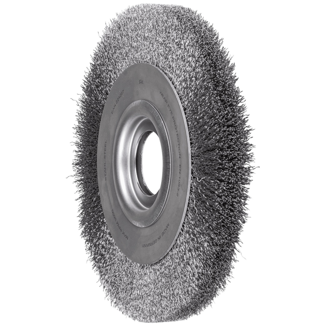 PFERD TOOLS POS Rundbürste breit ungezopft RBU Ø250x30xvariable Bohrung Stahl-Draht-Ø0,30 Schleifbock