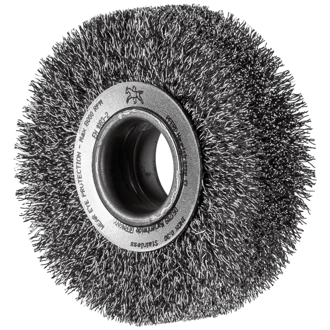 PFERD TOOLS POS Rundbürste breit ungezopft RBU Ø80x20xvariable Bohrung Edelstahl-Draht-Ø0,20 Schleifbock