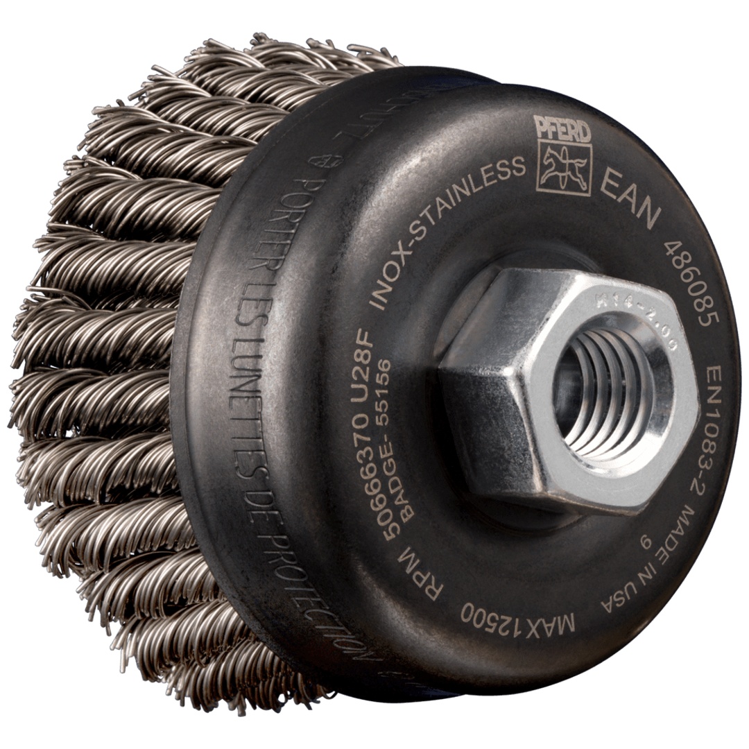 PFERD TOOLS POS Topfbürste 2-reihig gezopft TBG HD Ø 65 mm M14 Edelstahl-Draht-Ø 0,50 mm Winkelschleifer