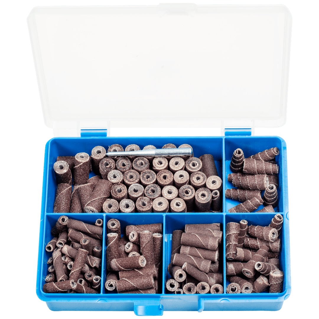 PFERD TOOLS POLIROLL-SET Inhalt 150 Stk. zylindrische und konische Schleifrollen mit Werkzeughalter