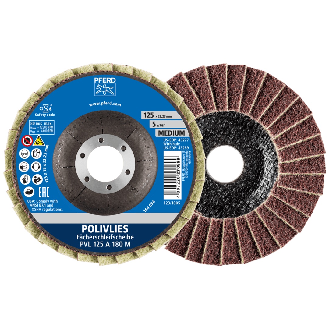 PFERD TOOLS POLIVLIES-Fächerscheibe PVL Korund Ø 125 mm Bohrung 22,23 mm A180M für Feinschliff