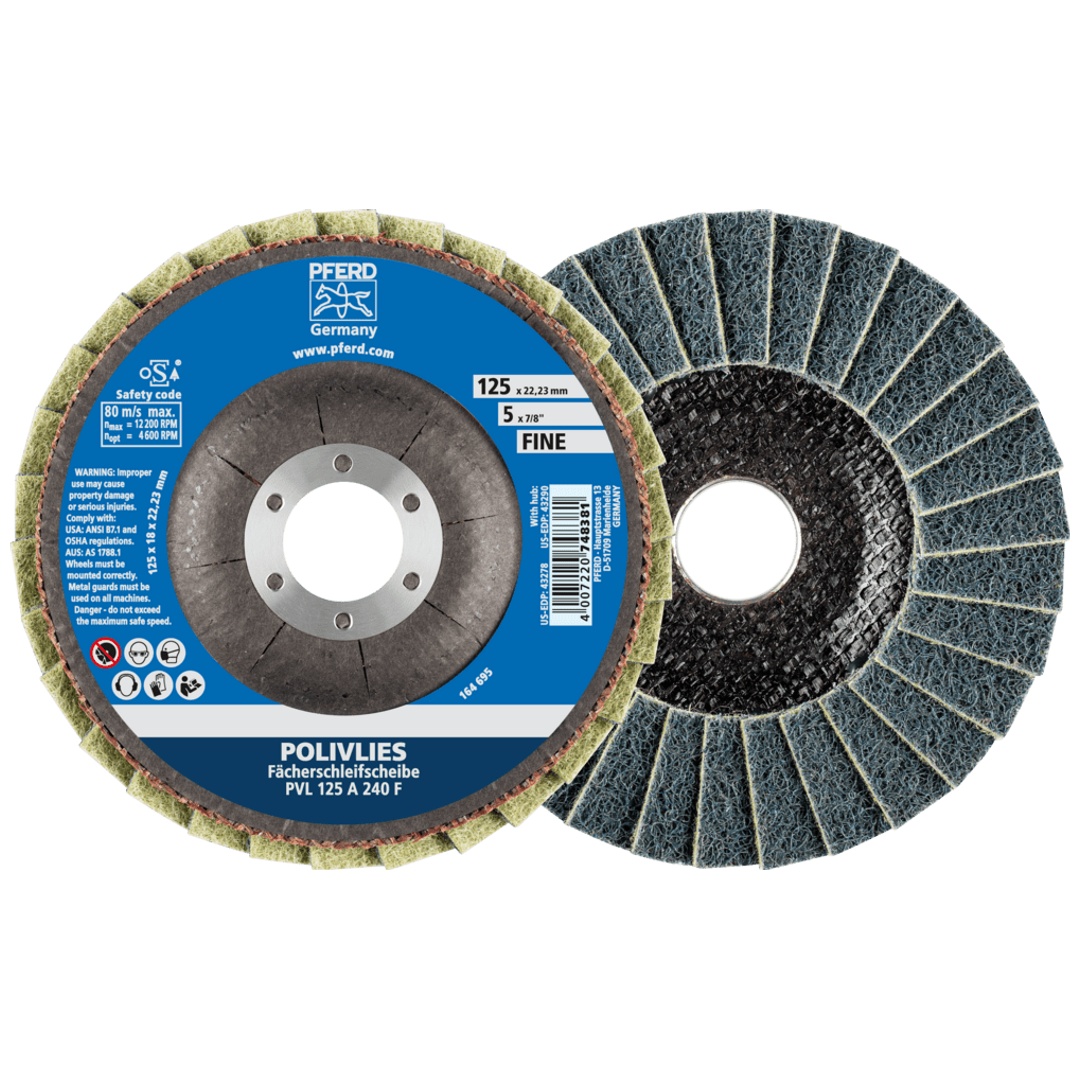 PFERD TOOLS POLIVLIES-Fächerscheibe PVL Korund Ø 125 mm Bohrung 22,23 mm A240F für Feinschliff