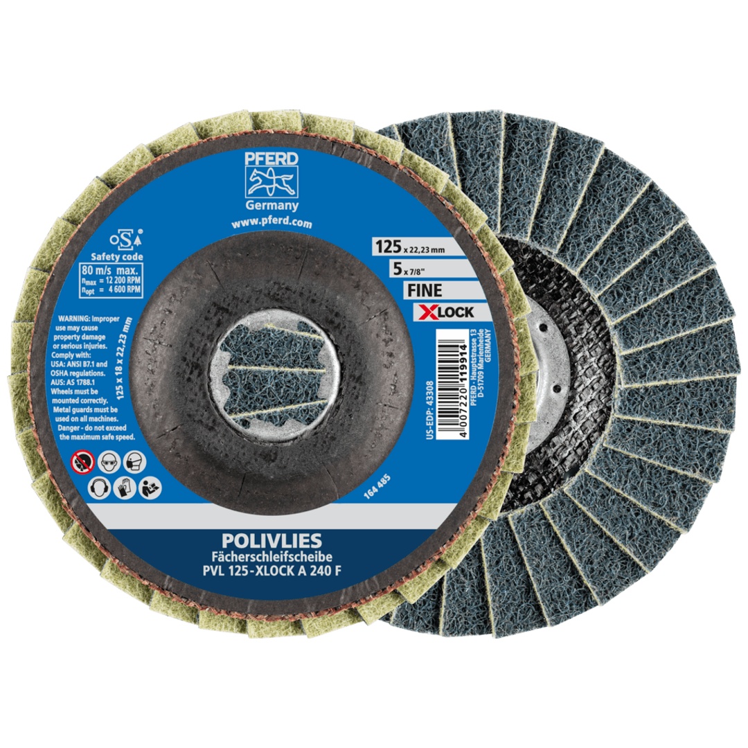 PFERD TOOLS POLIVLIES-Fächerscheibe PVL Korund Ø 125 mm Bohrung 22,23 mm/X-LOCK A240F für Feinschliff