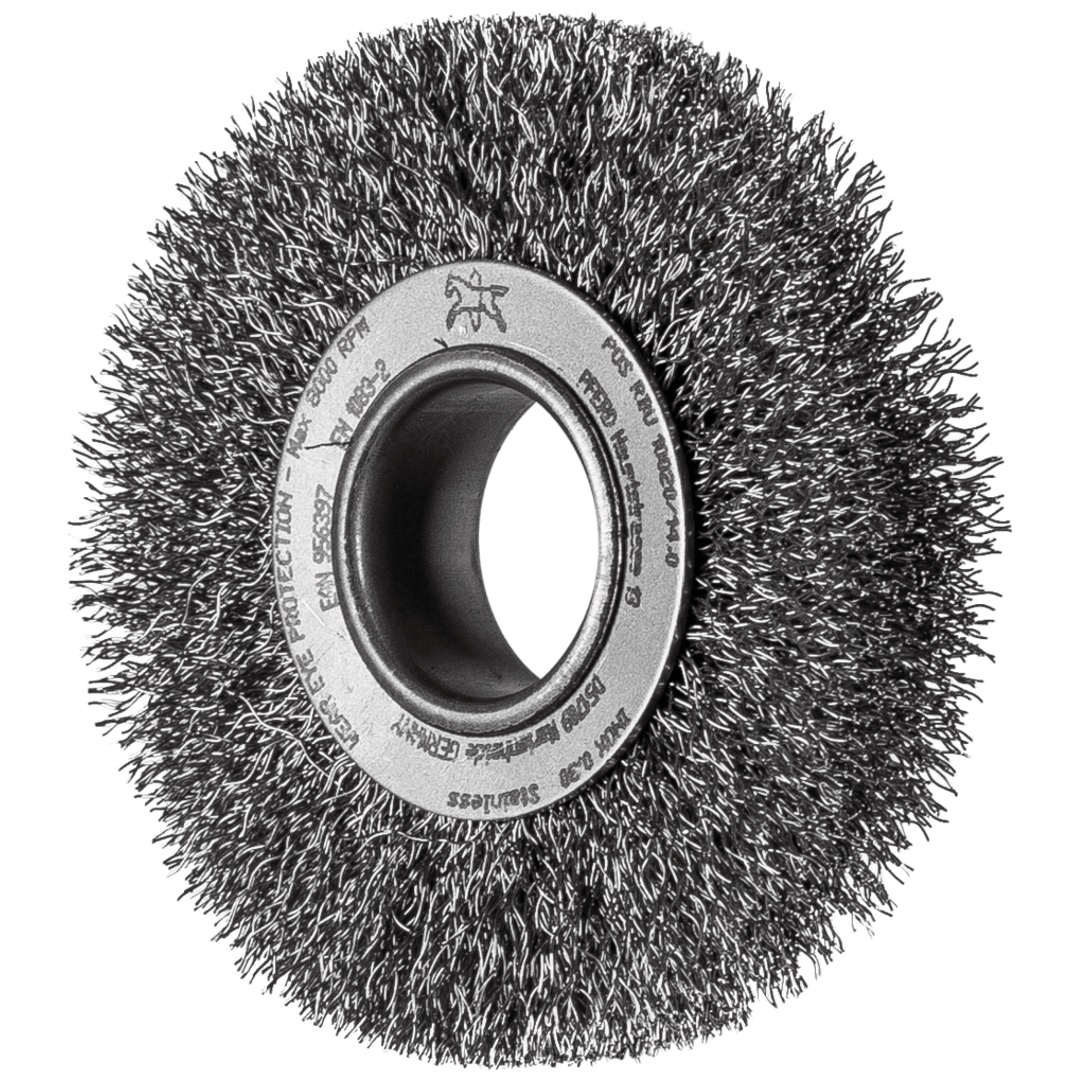 PFERD TOOLS Rundbürste breit ungezopft RBU Ø100x20xvariable Bohrung Edelstahl-Draht-Ø0,30 Schleifbock