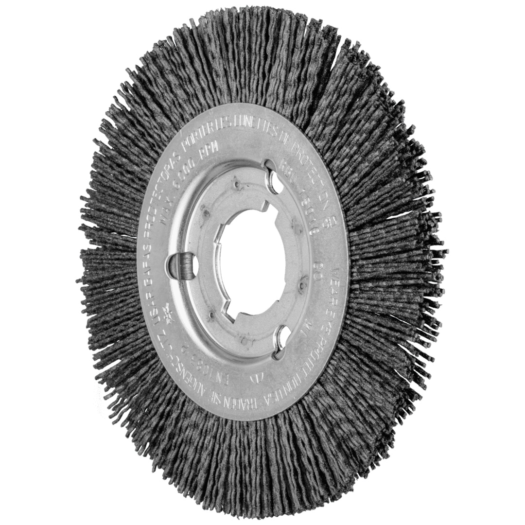 PFERD TOOLS Rundbürste schmal ungezopft RBU Ø 150x16xvariable Bohrung Keramik-Filament-Ø 1,10mm Korn 120