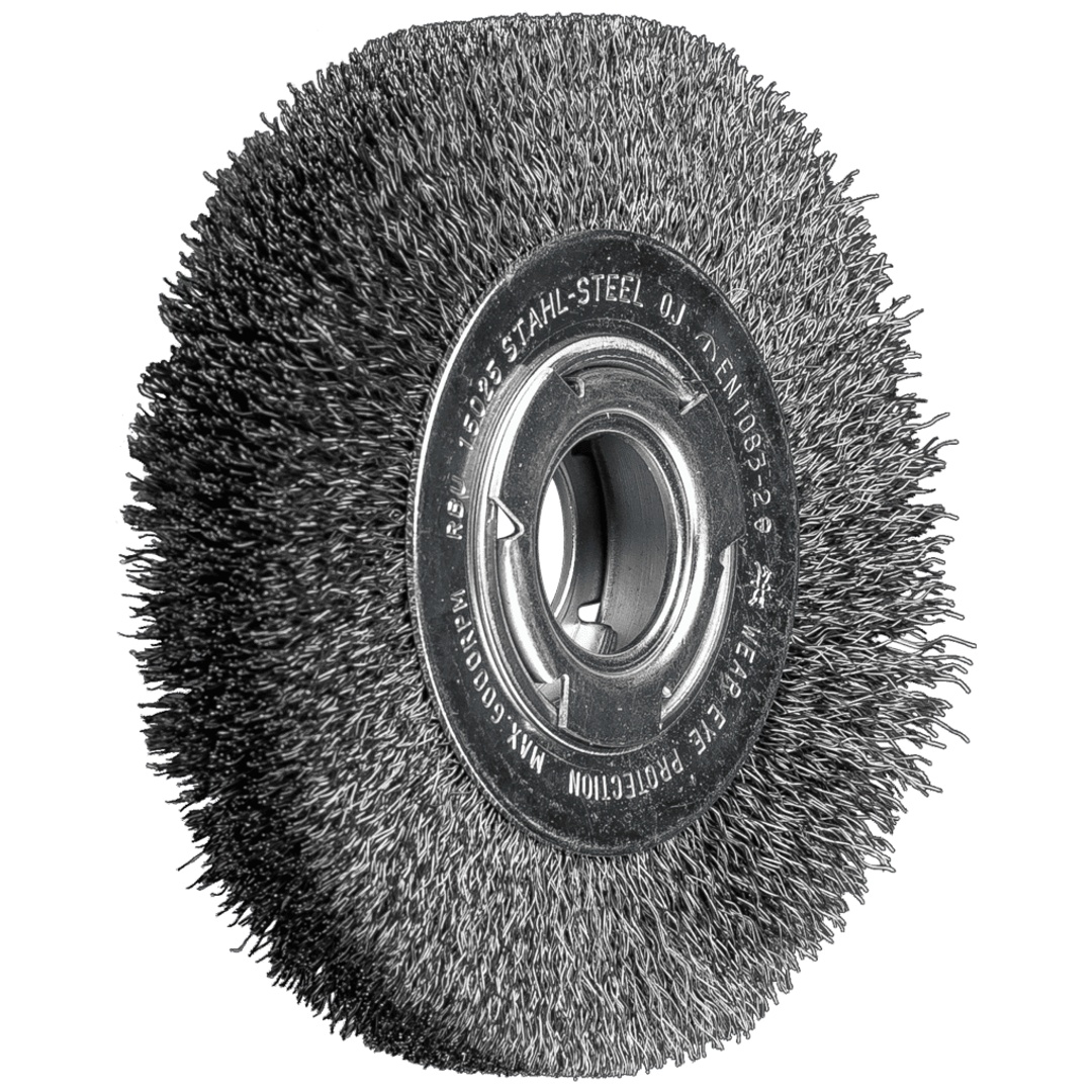 PFERD TOOLS Rundbürste breit ungezopft RBU Ø150x25xvariable Bohrung Stahl-Draht-Ø0,30 Schleifbock