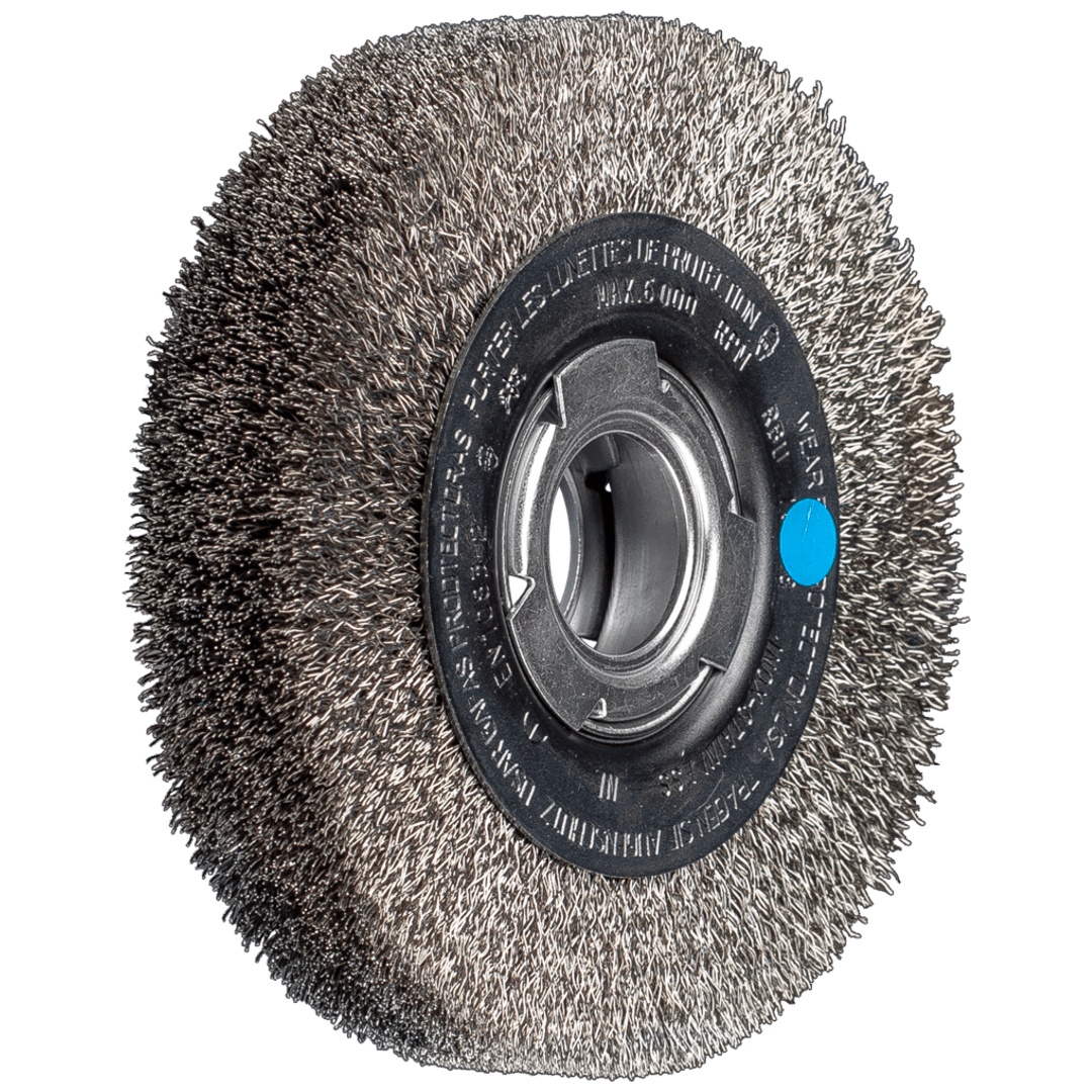 PFERD TOOLS Rundbürste breit ungezopft RBU Ø150x38xvariable Bohrung Edelstahl-Draht-Ø0,30 Schleifbock