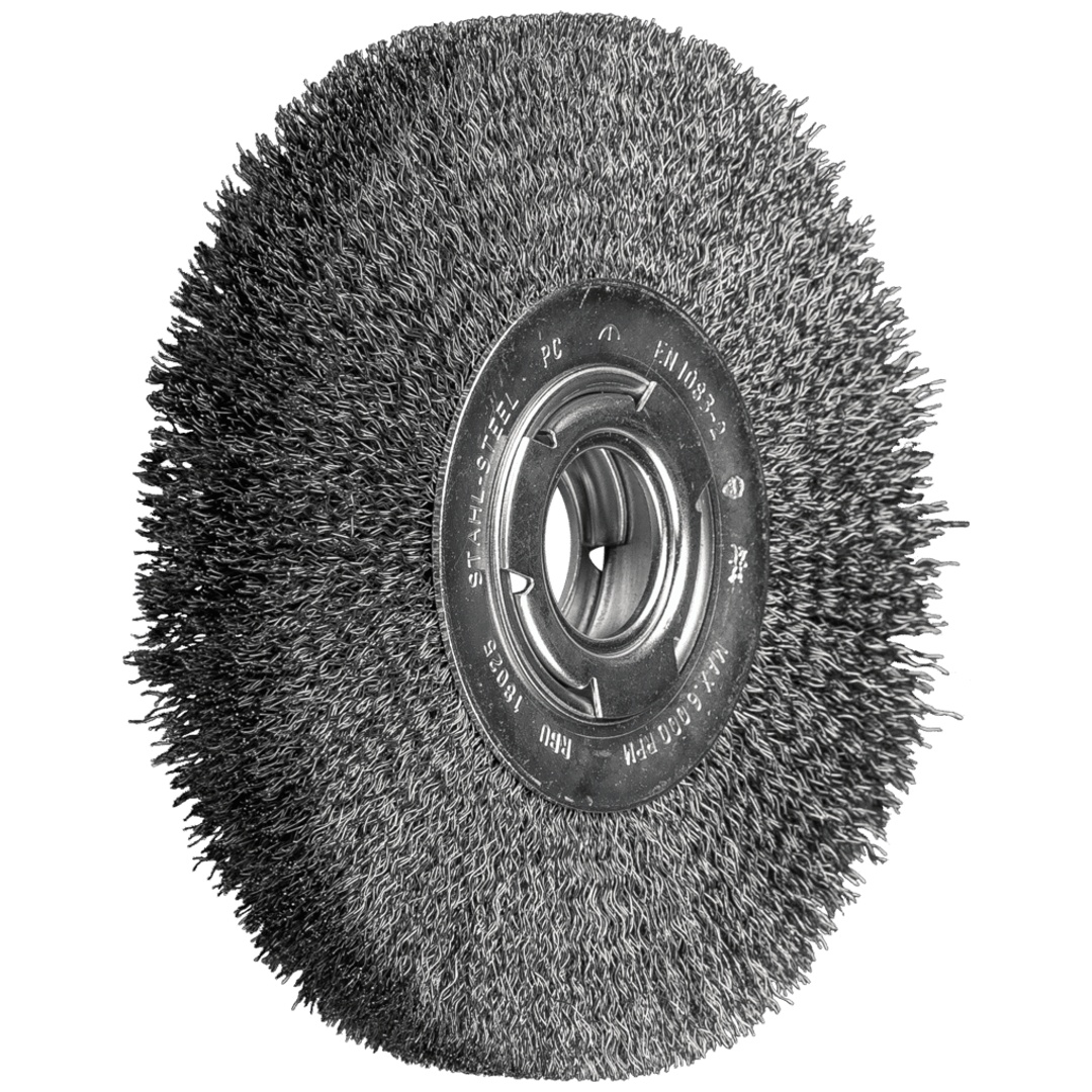 PFERD TOOLS Rundbürste breit ungezopft RBU Ø180x25xvariable Bohrung Stahl-Draht-Ø0,30 Schleifbock