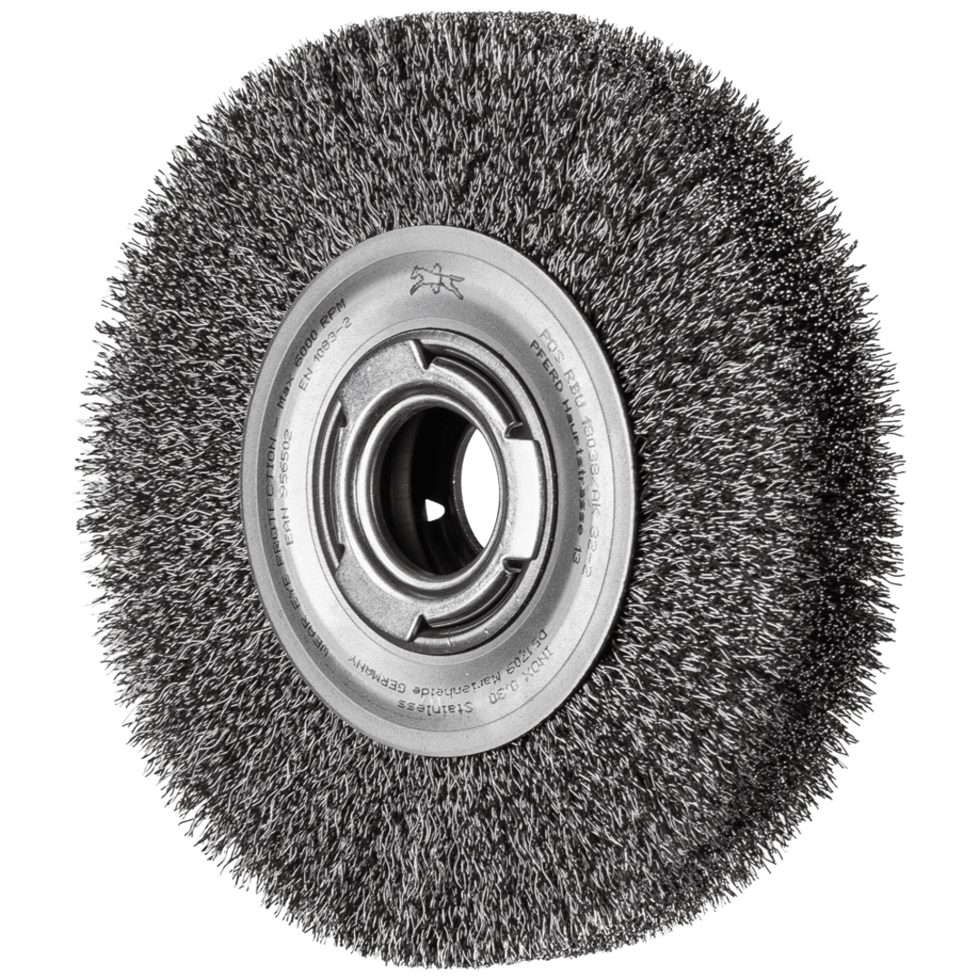 PFERD TOOLS Rundbürste breit ungezopft RBU Ø180x38xvariable Bohrung Edelstahl-Draht-Ø0,30 Schleifbock