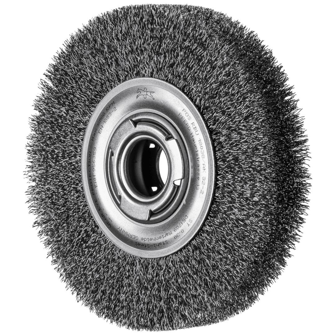 PFERD TOOLS Rundbürste breit ungezopft RBU Ø180x38xvariable Bohrung Stahl-Draht-Ø0,30 Schleifbock