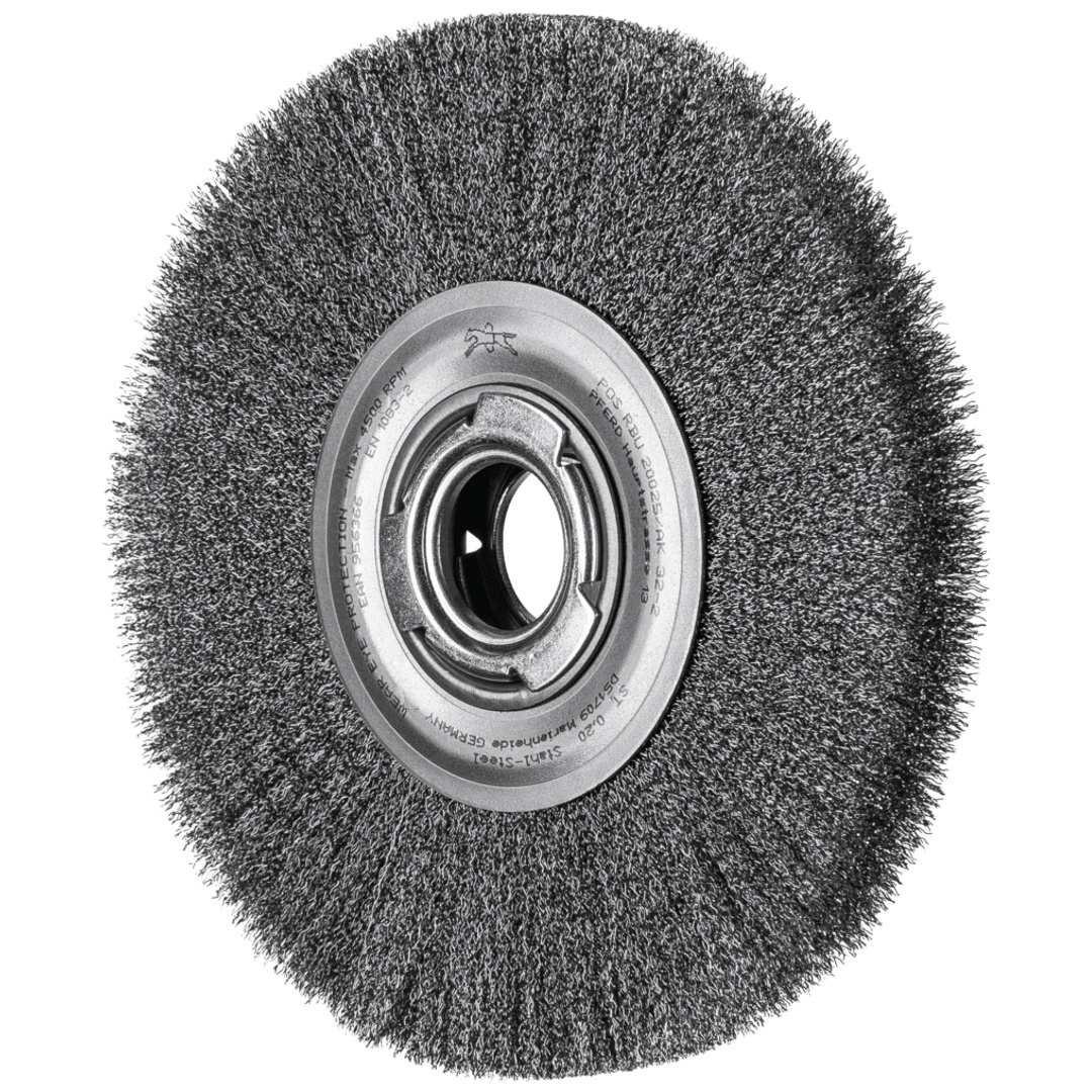 PFERD TOOLS Rundbürste breit ungezopft RBU Ø200x25xvariable Bohrung Stahl-Draht-Ø0,20 Schleifbock