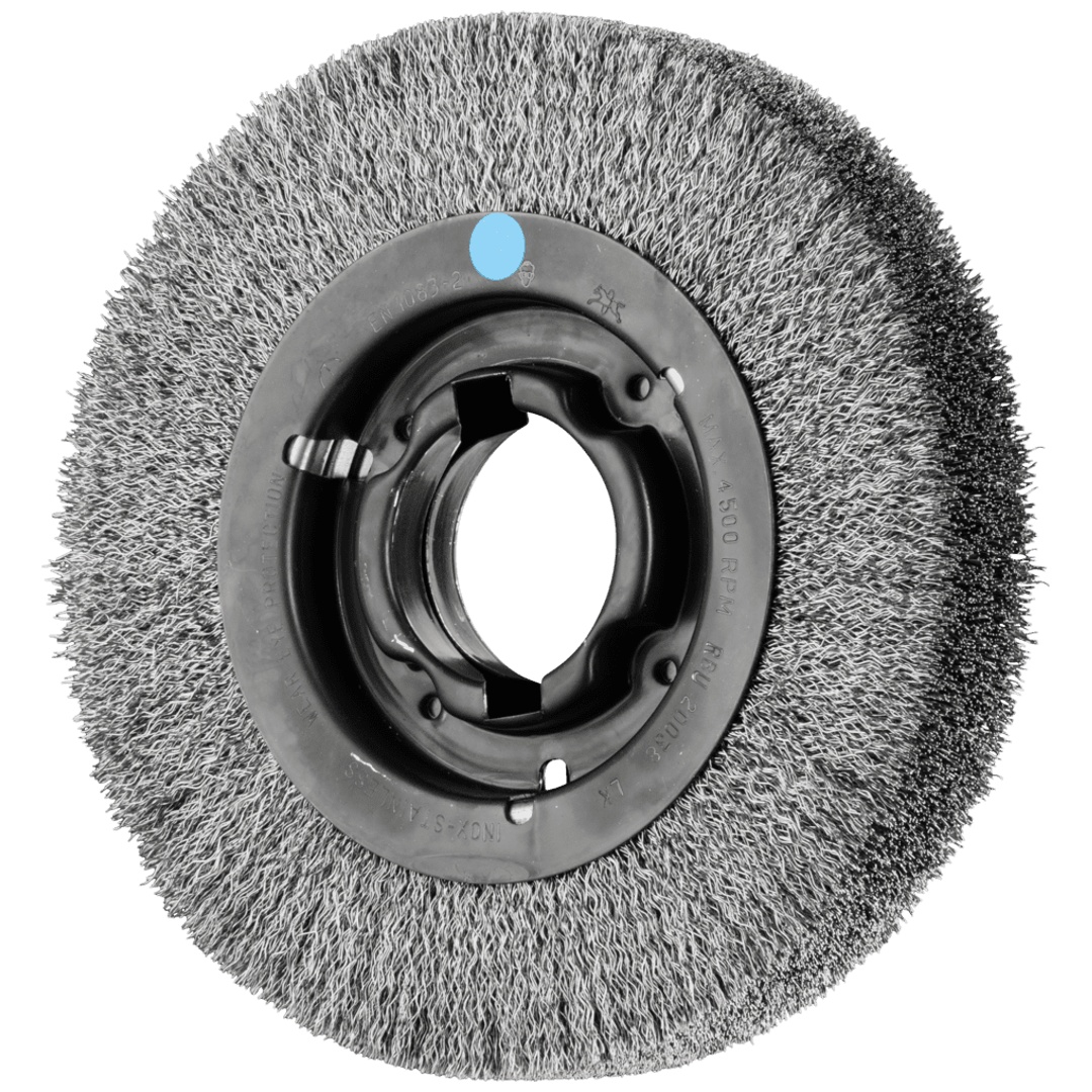 PFERD TOOLS Rundbürste breit ungezopft RBU Ø200x38xvariable Bohrung Edelstahl-Draht-Ø0,30 Schleifbock