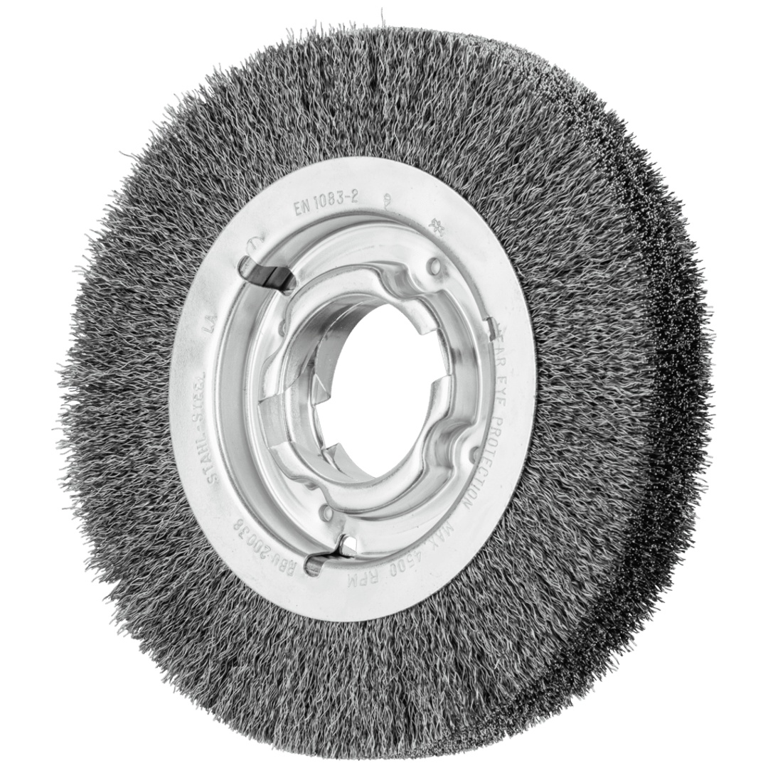 PFERD TOOLS Rundbürste breit ungezopft RBU Ø200x38xvariable Bohrung Stahl-Draht-Ø0,30 Schleifbock