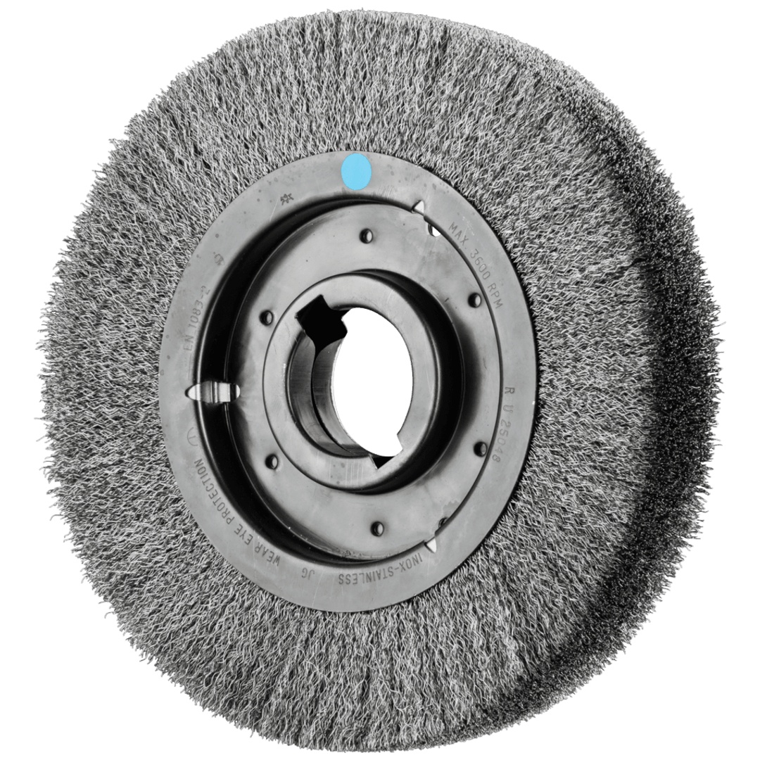 PFERD TOOLS Rundbürste breit ungezopft RBU Ø250x48xvariable Bohrung Edelstahl-Draht-Ø0,30 Schleifbock