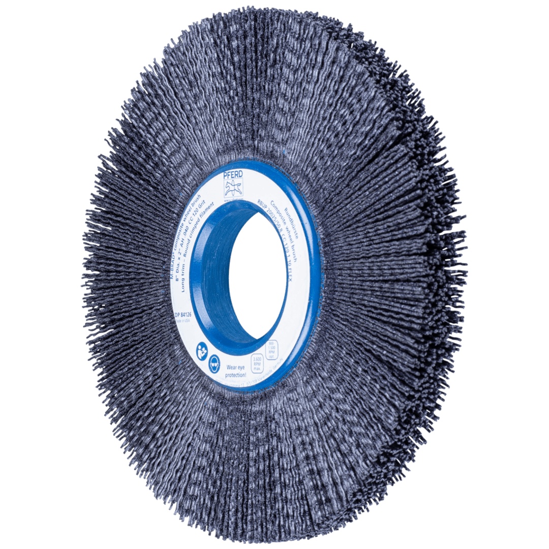PFERD TOOLS COMPOSITE FLEX Rundbürste RBUP Ø 200x13x50,8 mm Keramik-Filament-Ø 1,10mm Korn 120 stationär