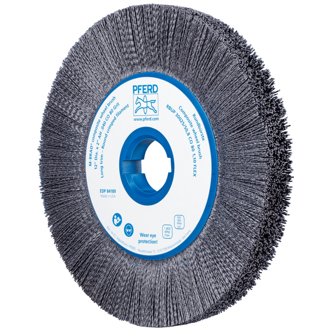 PFERD TOOLS COMPOSITE FLEX Rundbürste RBUP Ø 300x25x50,8 mm Keramik-Filament-Ø 1,10mm Korn 80 stationär