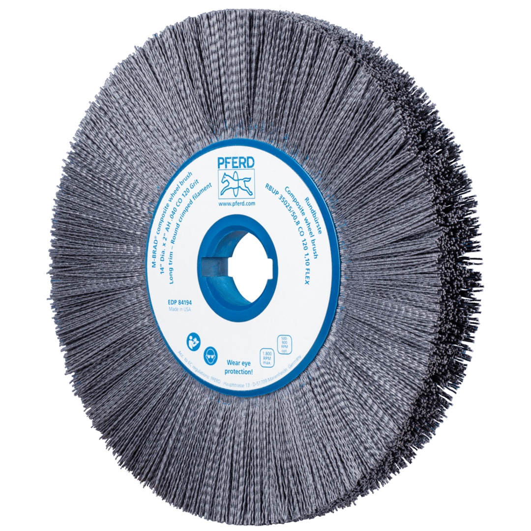 PFERD TOOLS COMPOSITE FLEX Rundbürste RBUP Ø 350x25x50,8 mm Keramik-Filament-Ø 1,10mm Korn 120 stationär