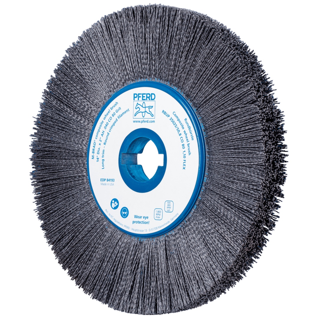 PFERD TOOLS COMPOSITE FLEX Rundbürste RBUP Ø 350x25x50,8 mm Keramik-Filament-Ø 1,10mm Korn 80 stationär