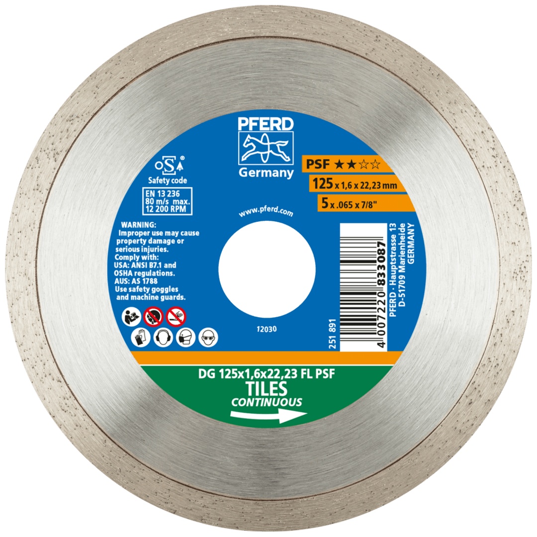 PFERD TOOLS Diamant-Trennscheibe DG FL 125x1,6x22,23 mm PSF z. Trennen v. Fliesen, hohe Schnittqualität