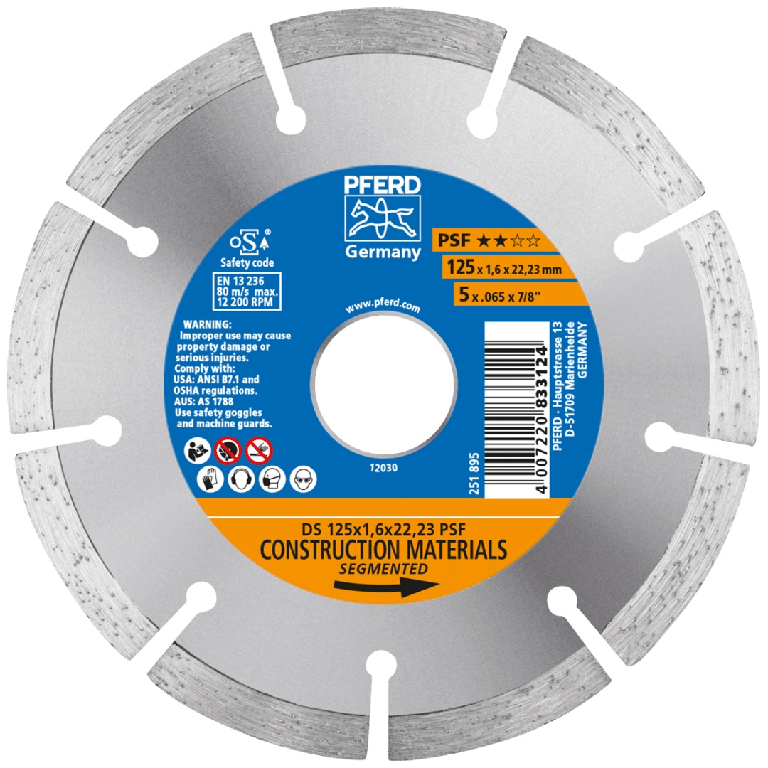 PFERD TOOLS Diamant-Trennscheibe DS 125x1,6x22,23 mm PSF für schnelles Trennen von Stein und Beton
